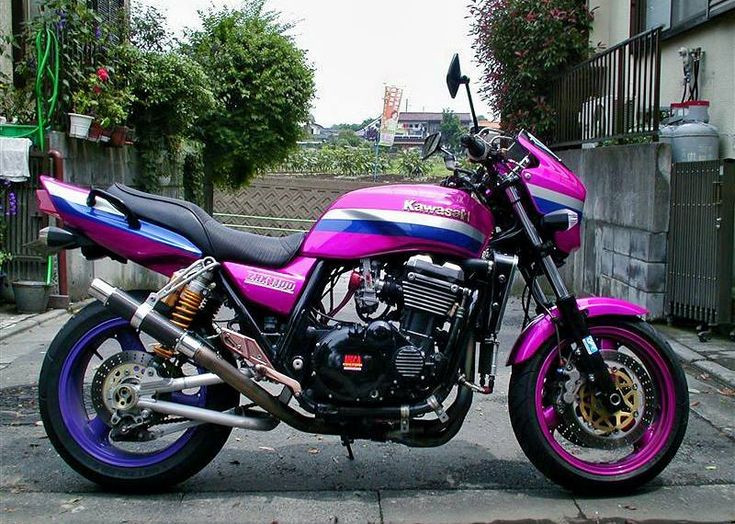 Kawasaki ZRX 1200 in a blue/silver/pink custom painted variation of the factory blue/silver/black colorway