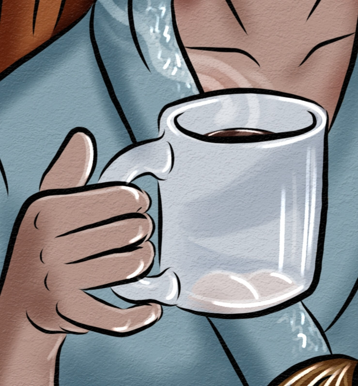 Reflection in the mug of Xanatos very shiny bare ass.