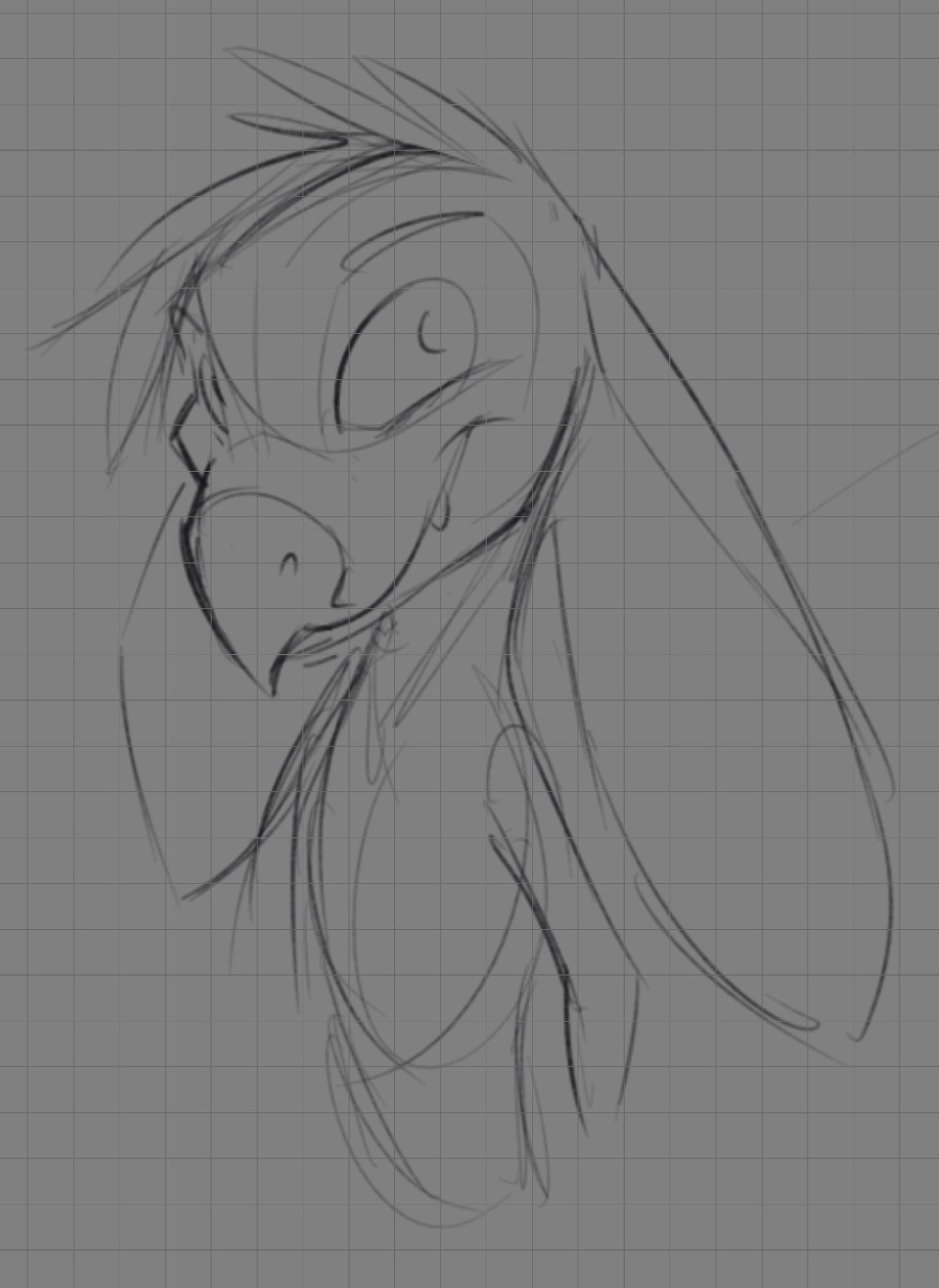 Basic sketch of a goblin with a beaked muzzle and large floppy ears