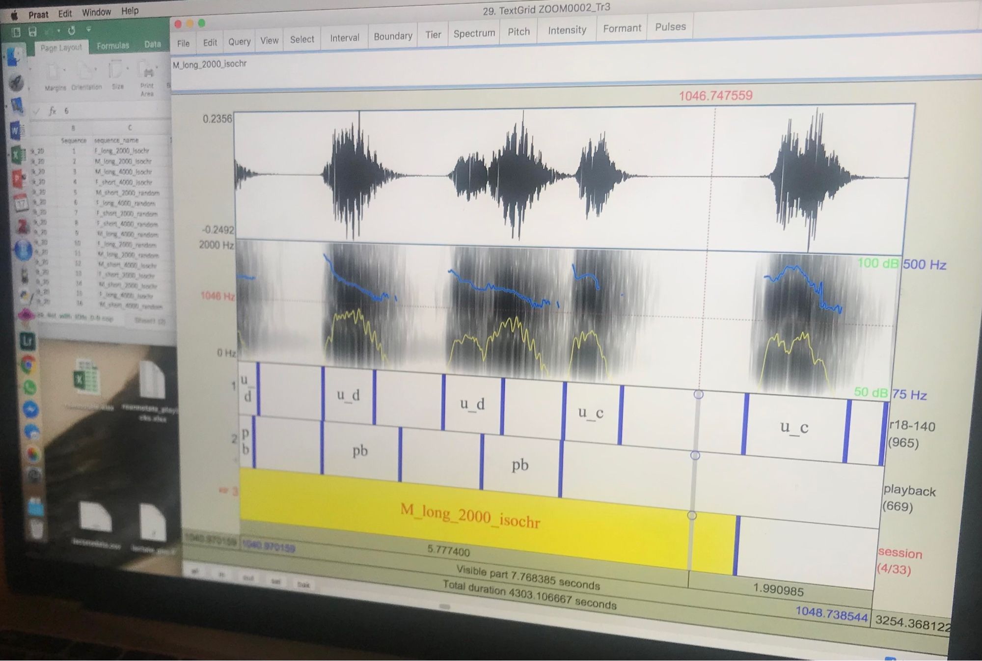 The image shows a computer screen displaying acoustic data from recordings of seal vocalizations. 