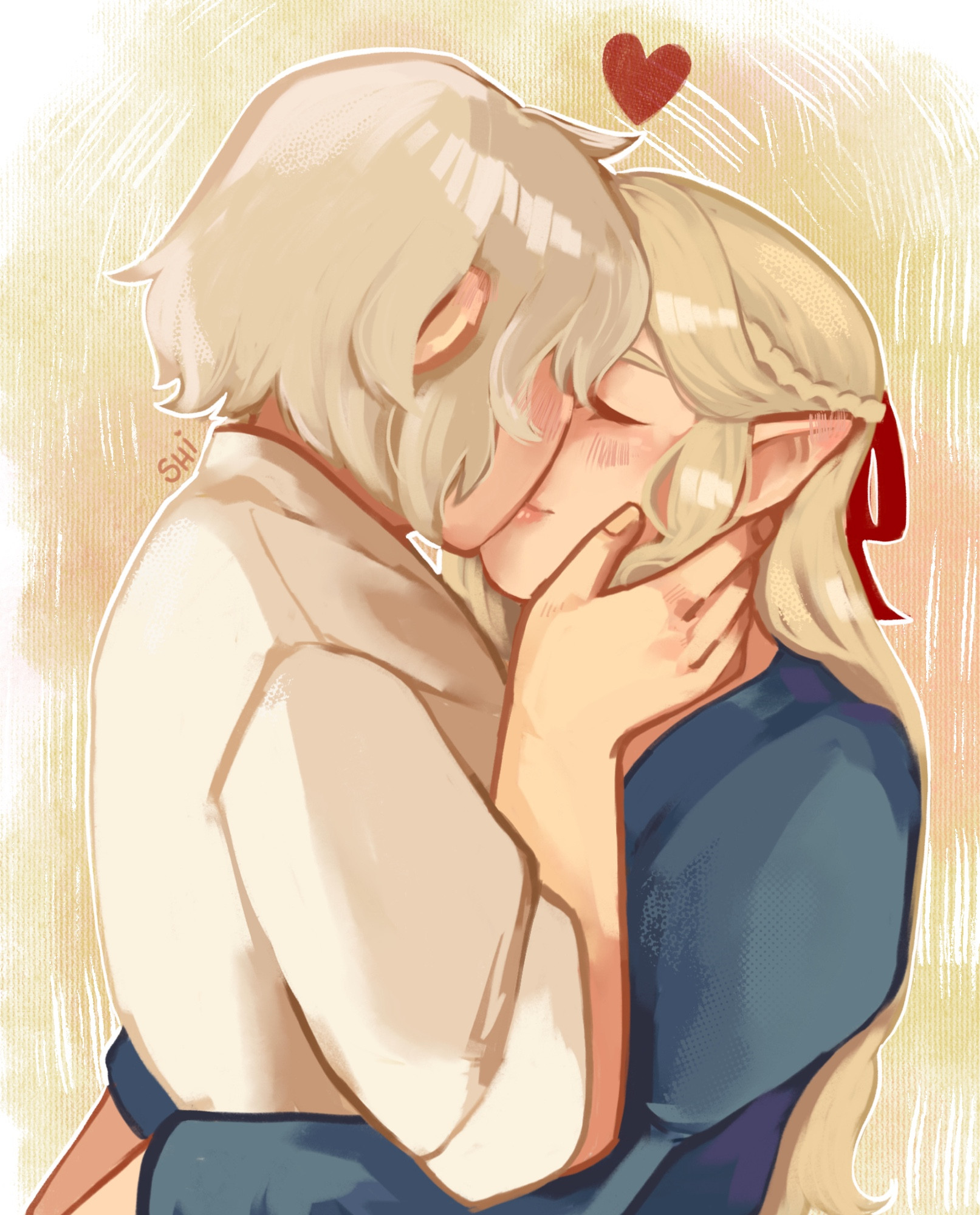 Falin and Marcille from the anime Dungeon Meshi kissing.