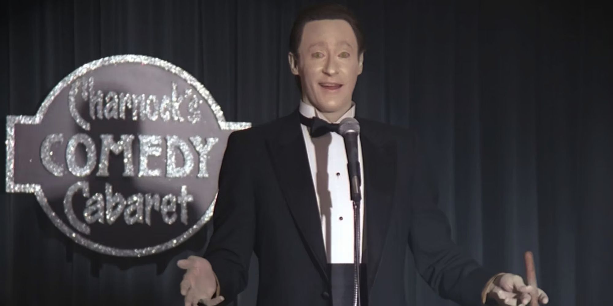 Lt. Commander Data doing Standup Comedy on the holodeck, with the computer set to explicitly laugh at even the worst dogshit that comes out of his mouth (S2E4)