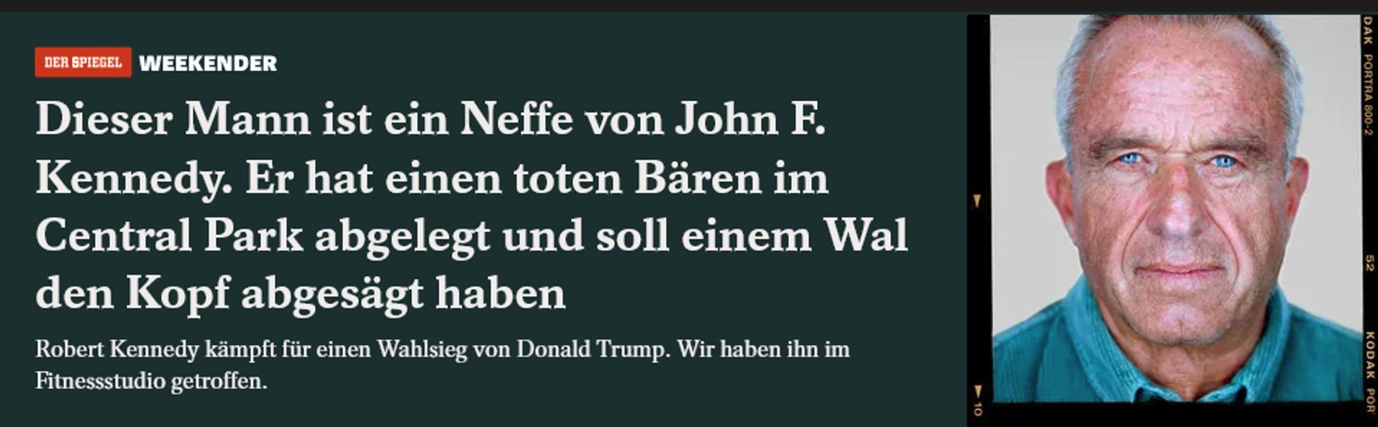 Selbe Headline mit Bär und mit Whale Juice, und neuem Foto, diesmal kein Bisexual Lighting, sondern ein mugshot-eskes Porträt