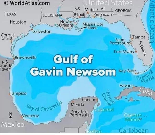 Karte Golf von Mexiko

Text "Golf of Gavin Newsom"