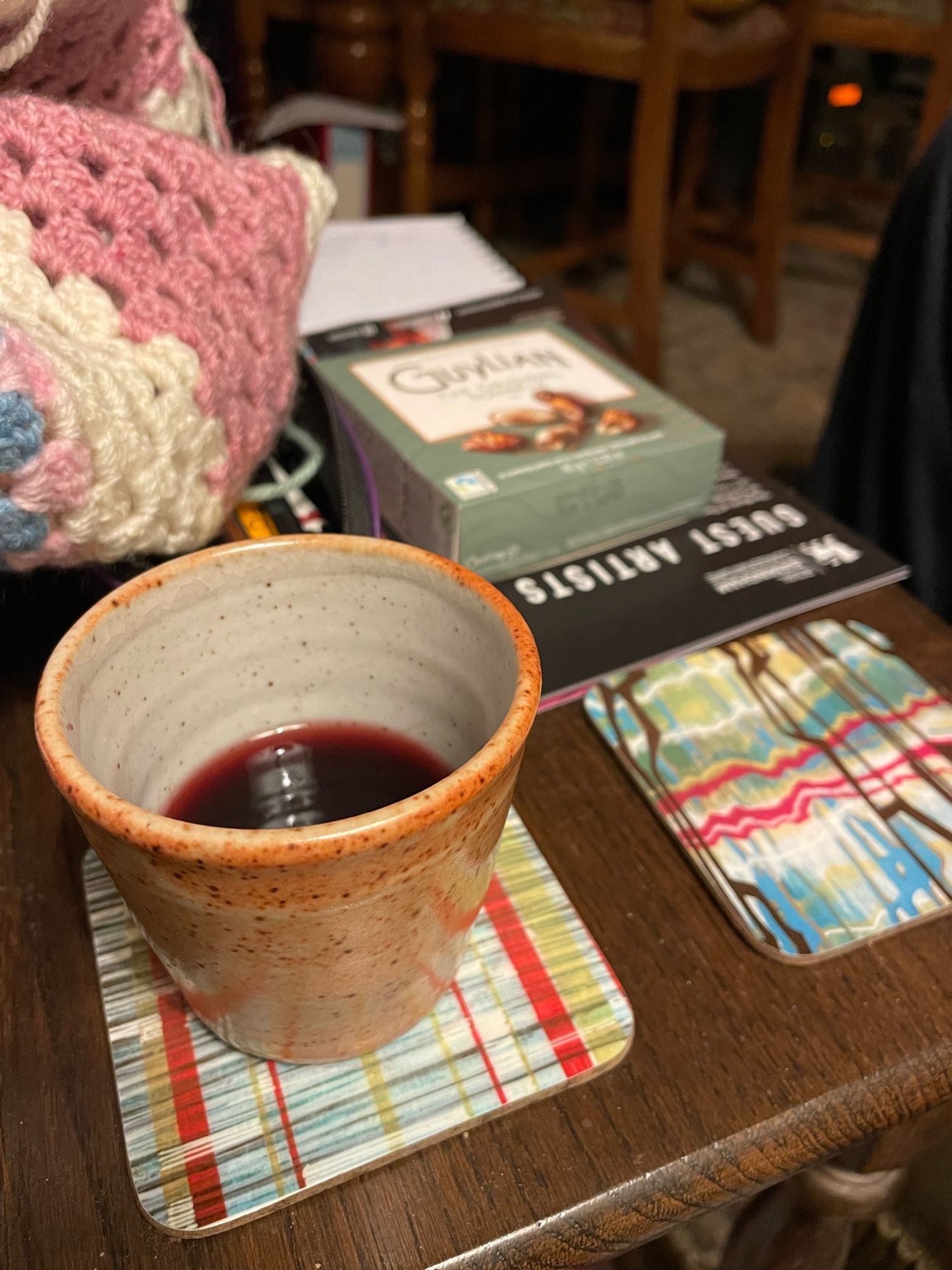 Red wine, crochet and chocolate