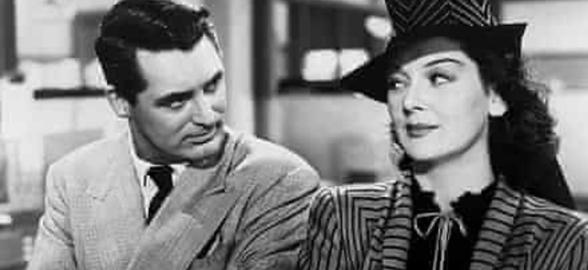 Screen shot from the film Hos Girl
Friday showing Cary Grant and Rosalind Russell