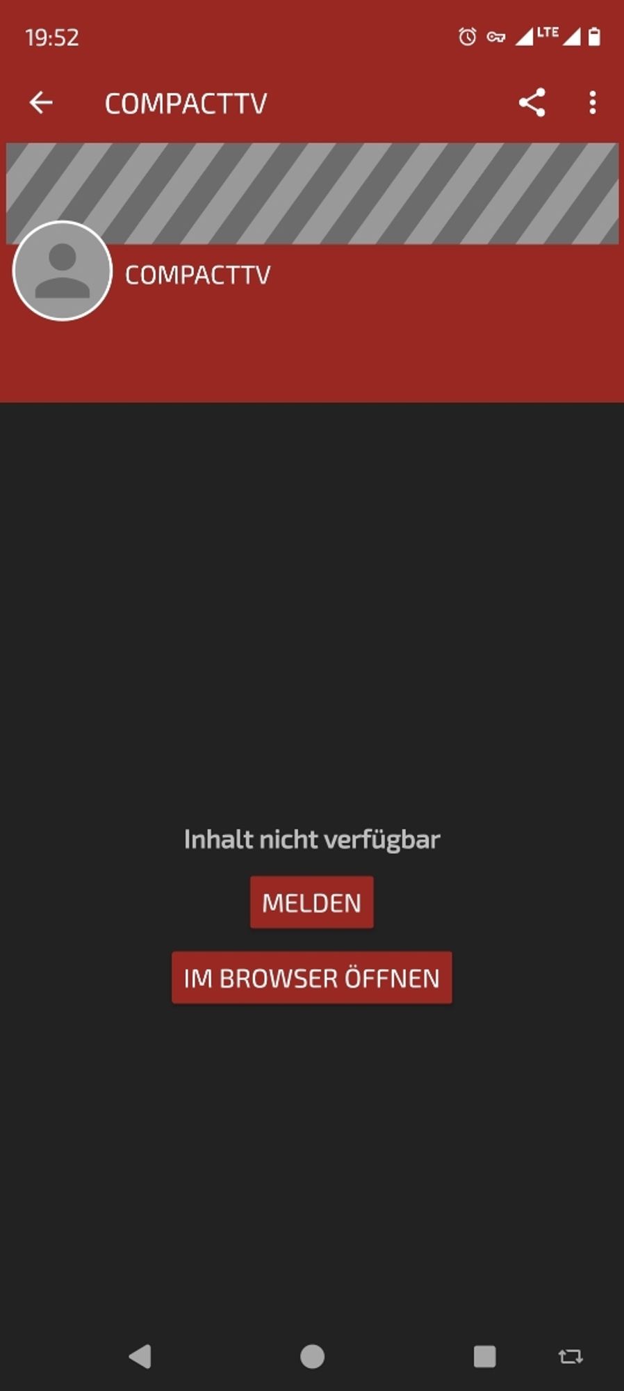 screenshot vom konto von compacttv (inhalt nicht verfügbar) newpipe app (fungiert auch als vpn)