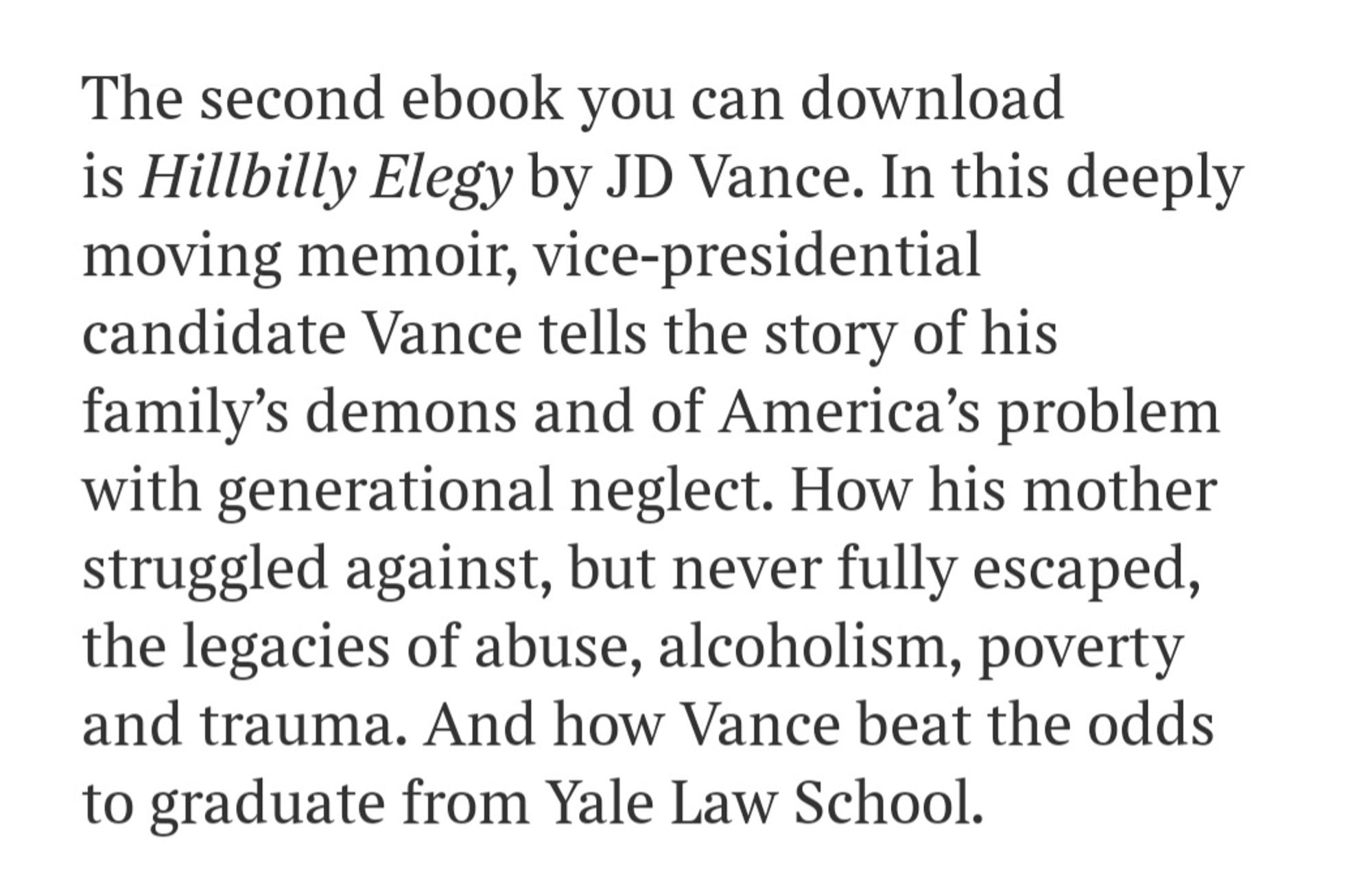 Flowery prose about a book written by JD Vance