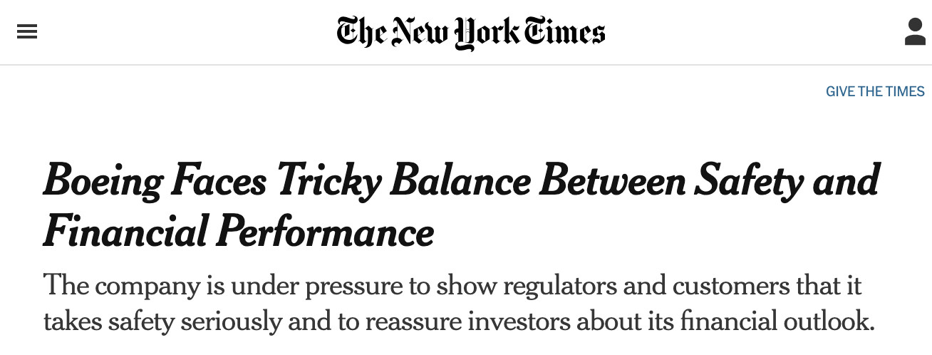 Boeing Faces Tricky Balance Between Safety and Financial Performance
The company is under pressure to show regulators and customers that it takes safety seriously and to reassure investors about its financial outlook.