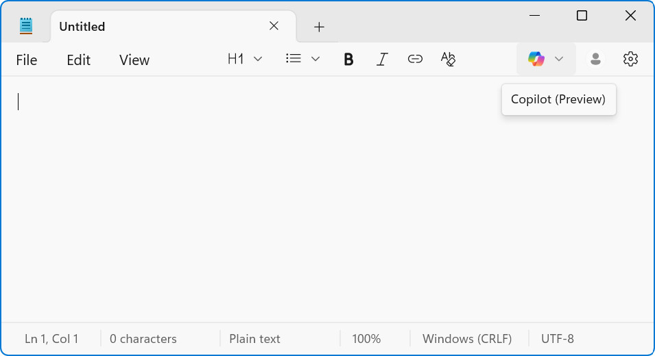Windows Notepad, the native simple text editor, now has formatting options and a Copilot button.
