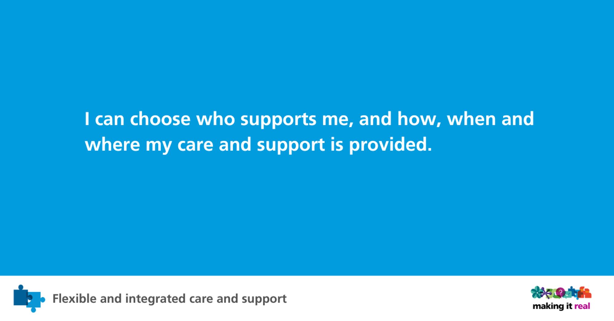 A blue background with text on it that reads "I can choose who supports me, and how, when and where my care and support is provided."