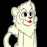 A sticker of Darkmane (a lion wolf fursona) blepping