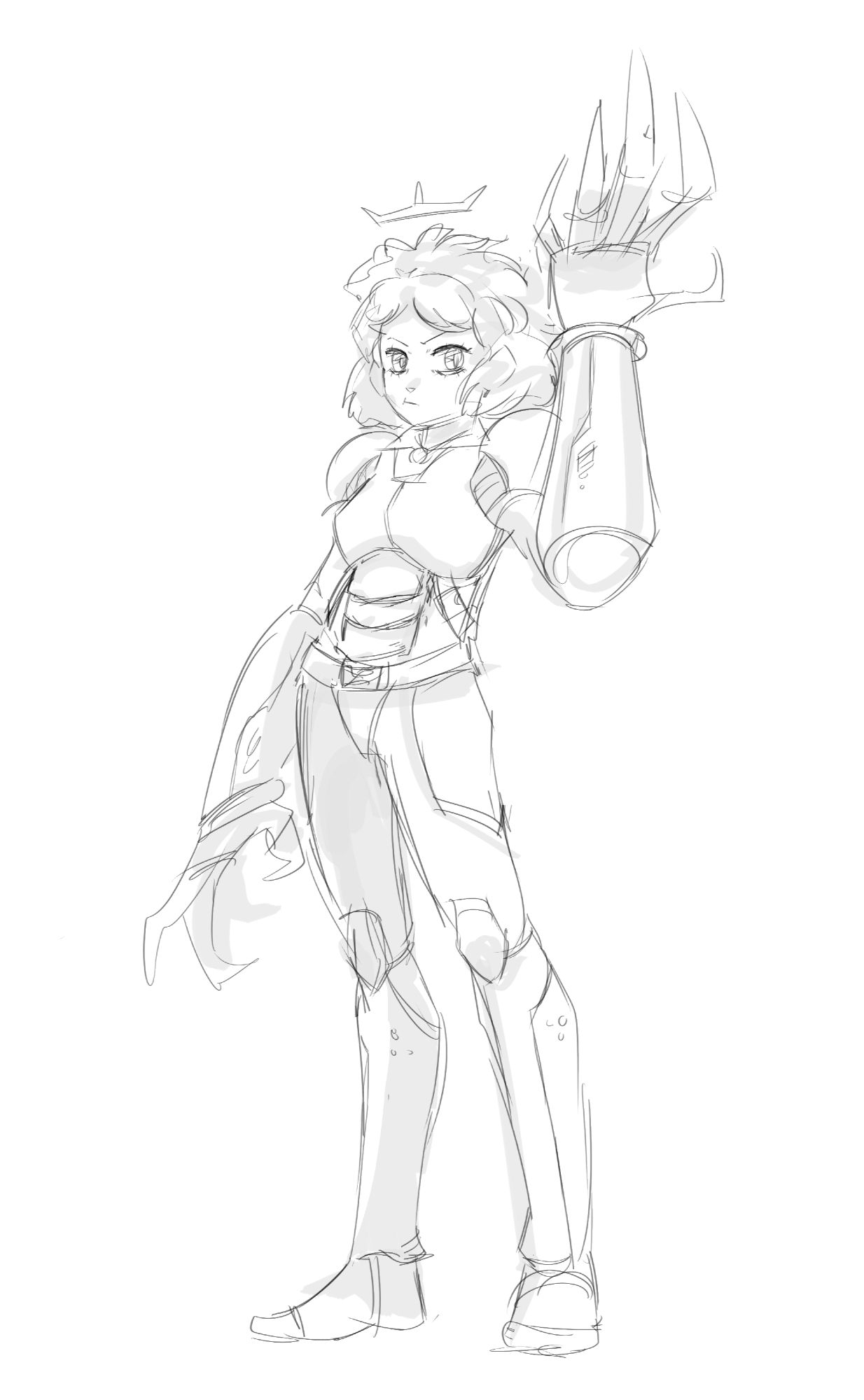 doodle of an anime girl in sci-fi armor and big ass power claws