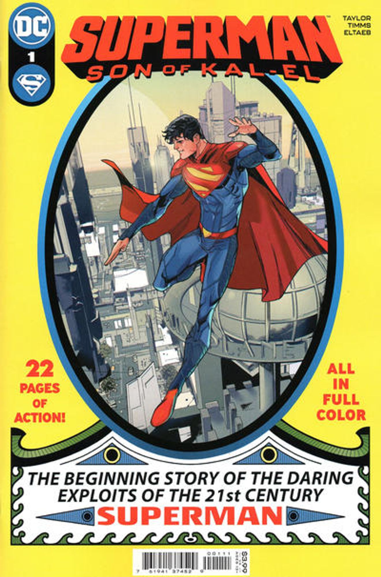 cover to Superman: Son of Kal-El 1: Jonathan Kent as Superman, posed as his father was on the cover to 1939's Superman 1.

Text: "The beginning story of the daring exploits of the 21st century Superman"

Cover by John Timms