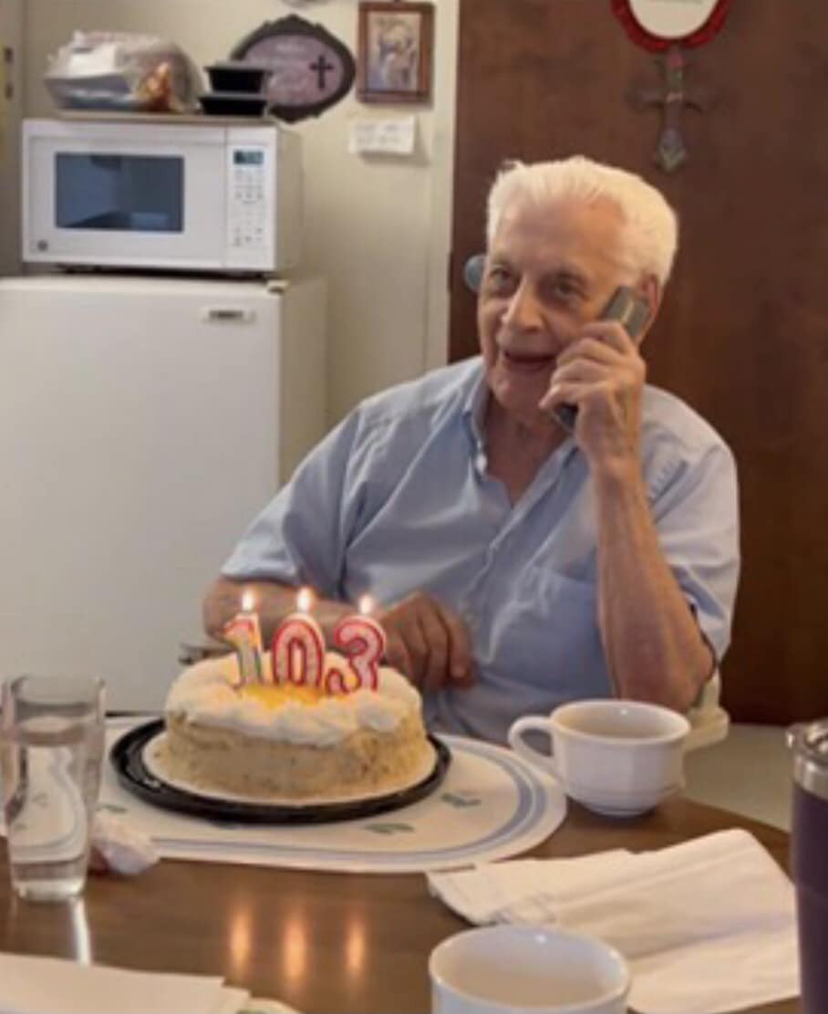 photograph of Joseph Brunacini (my maternal grandfather) on April 29, 2023 -- the day of his 103rd birthday.