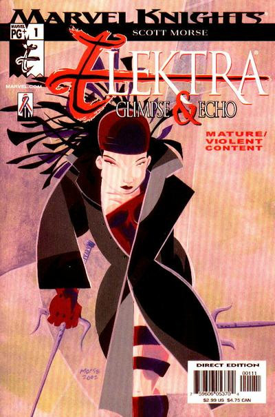 cover to Elektra: Glimpse and Echo 1: Elektra walks toward the reader, sai in hand.  

Cover by Scott Morse