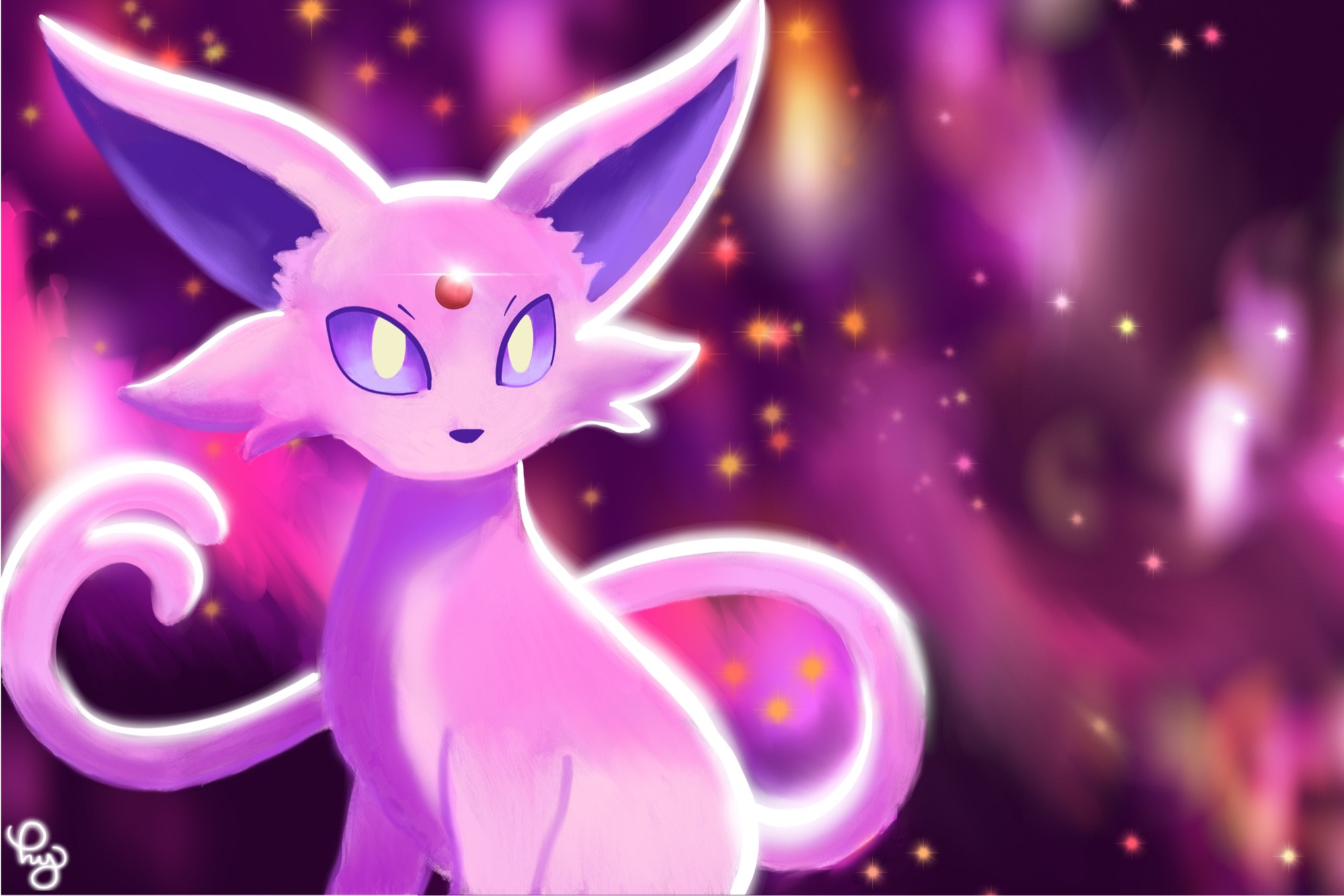 An Espeon set against a glowing purple backdrop.