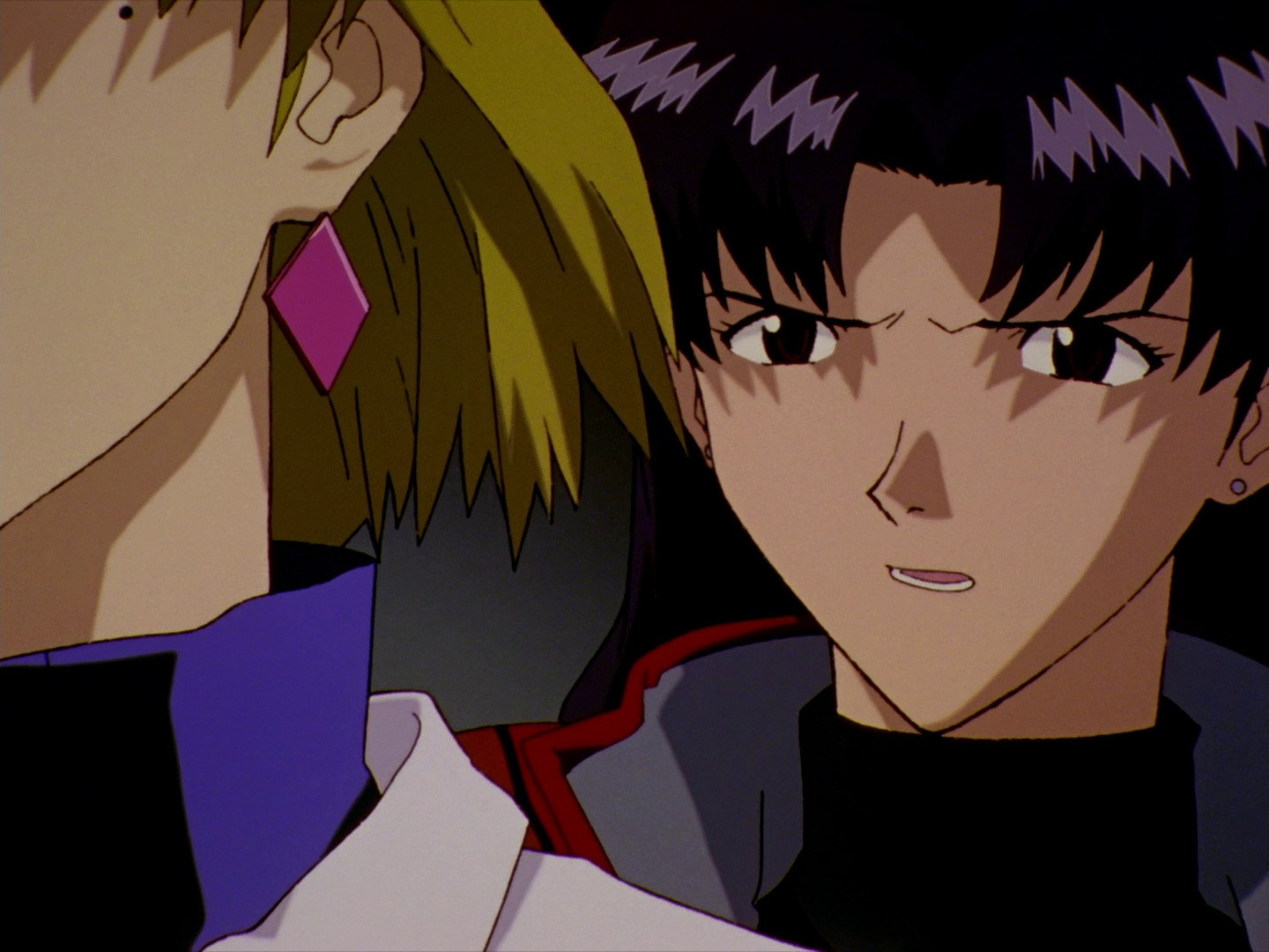 Misato glaring at Ritsuko