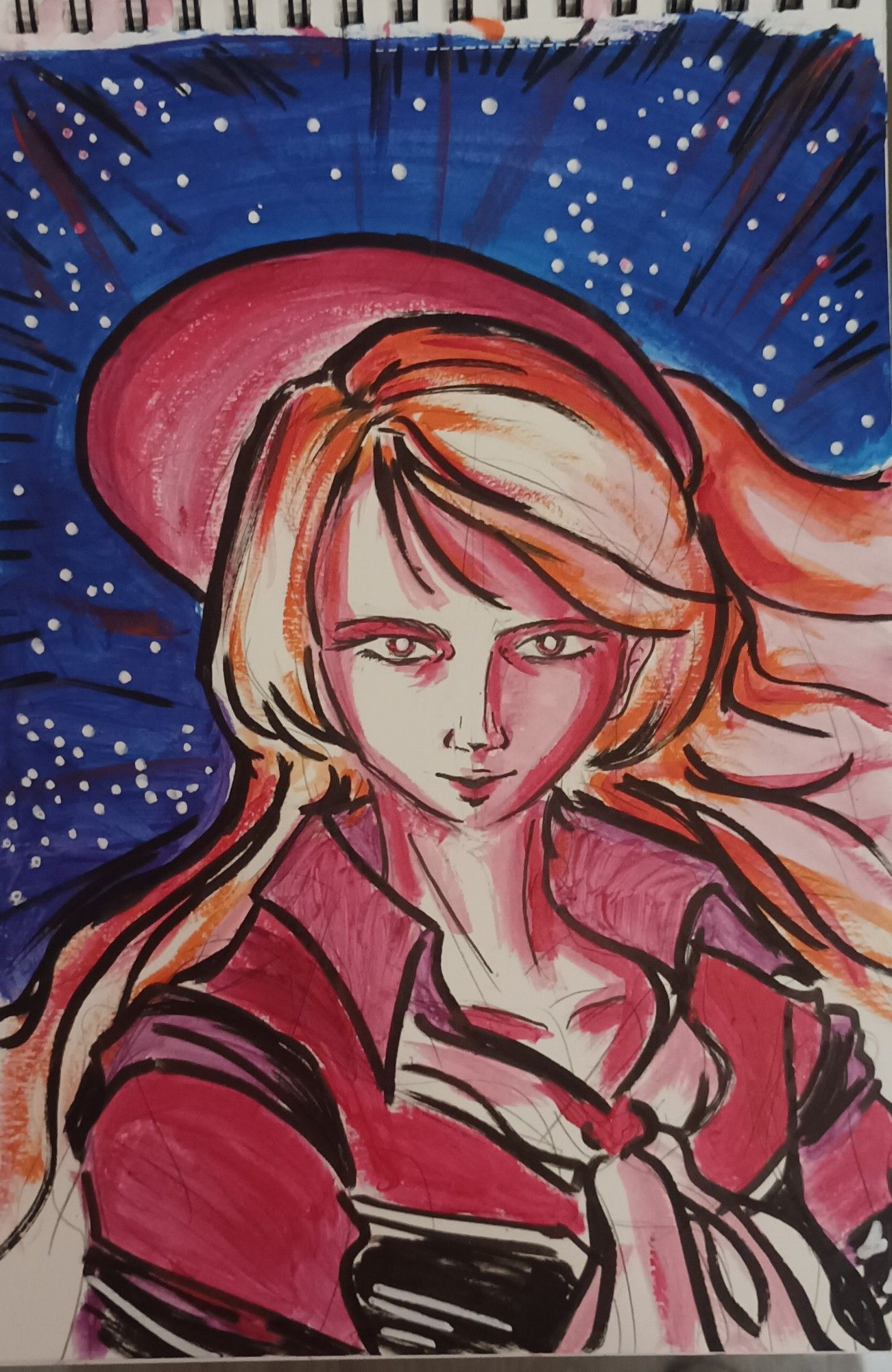 Fanart de Sei de Star Red (Moto Hagio) sur des tons rouges, blanc et bleu nuit