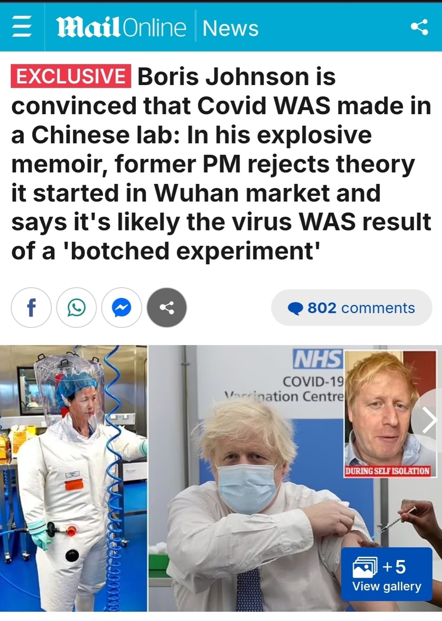 Pictures of a scientist and another of Johnson wearing a Covid mask