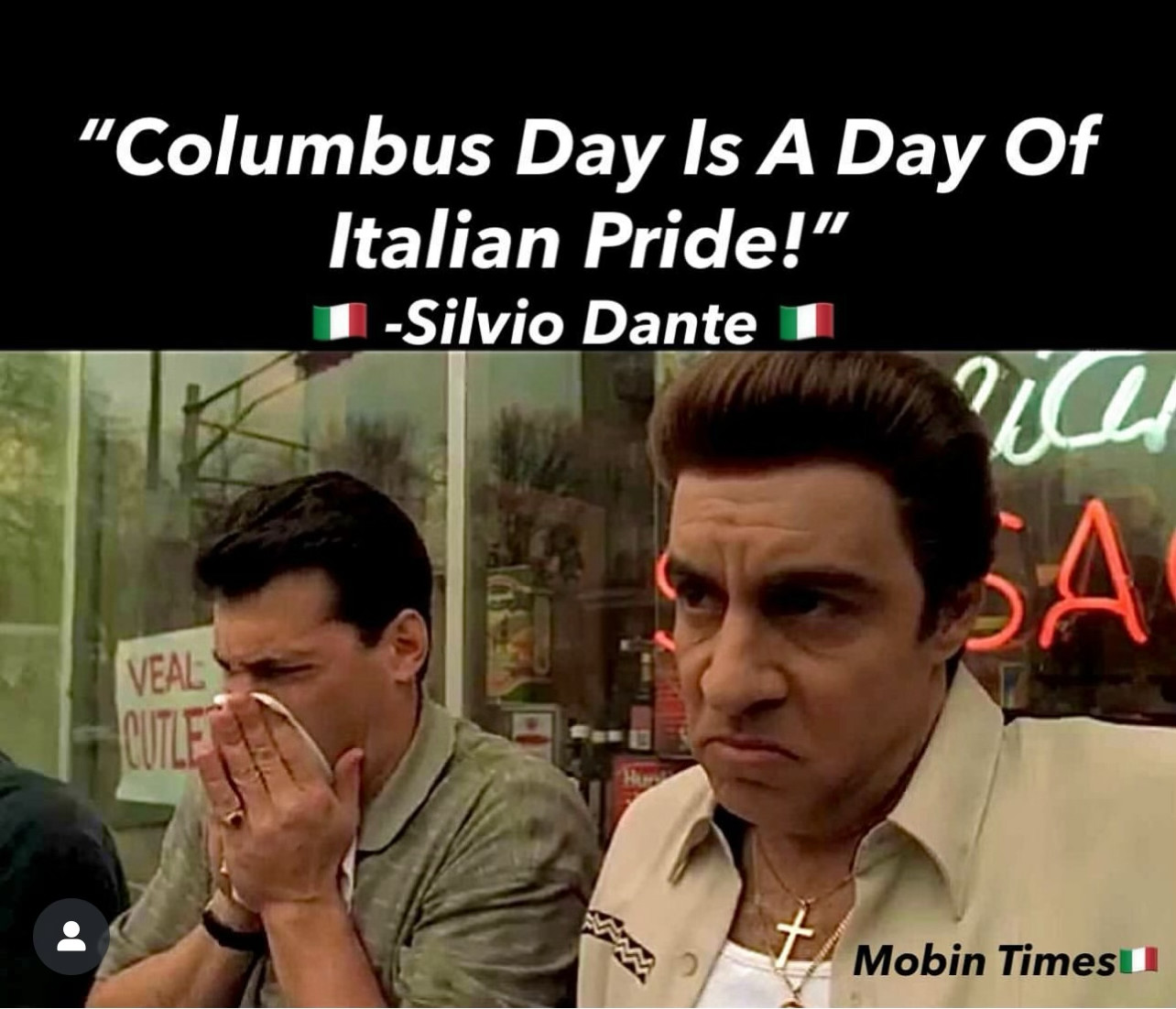 Two characters from the Sopranos on saying “Columbus Day is a day of Italian pride”
