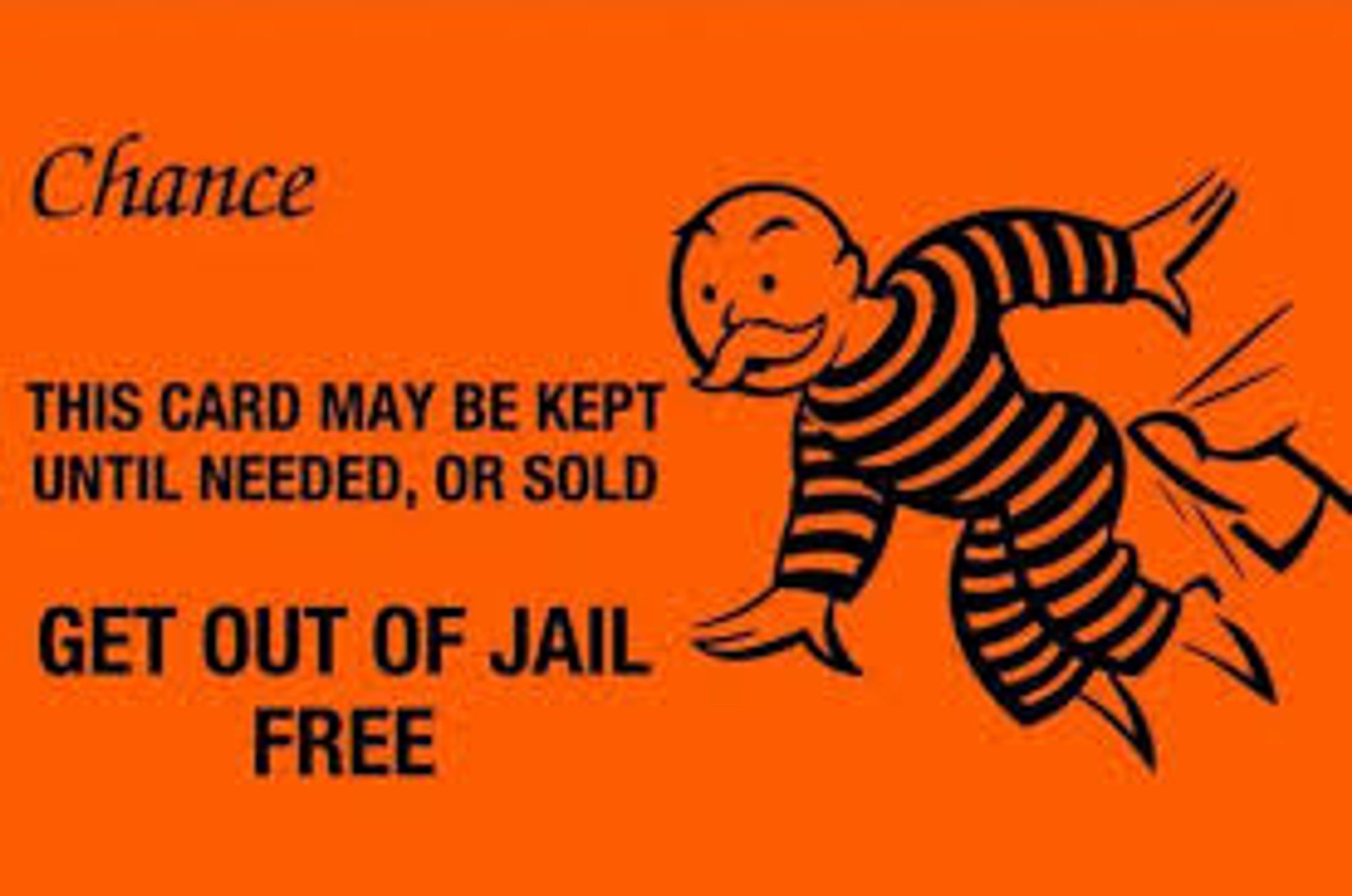 Get out of jail Free card from Monopoly game