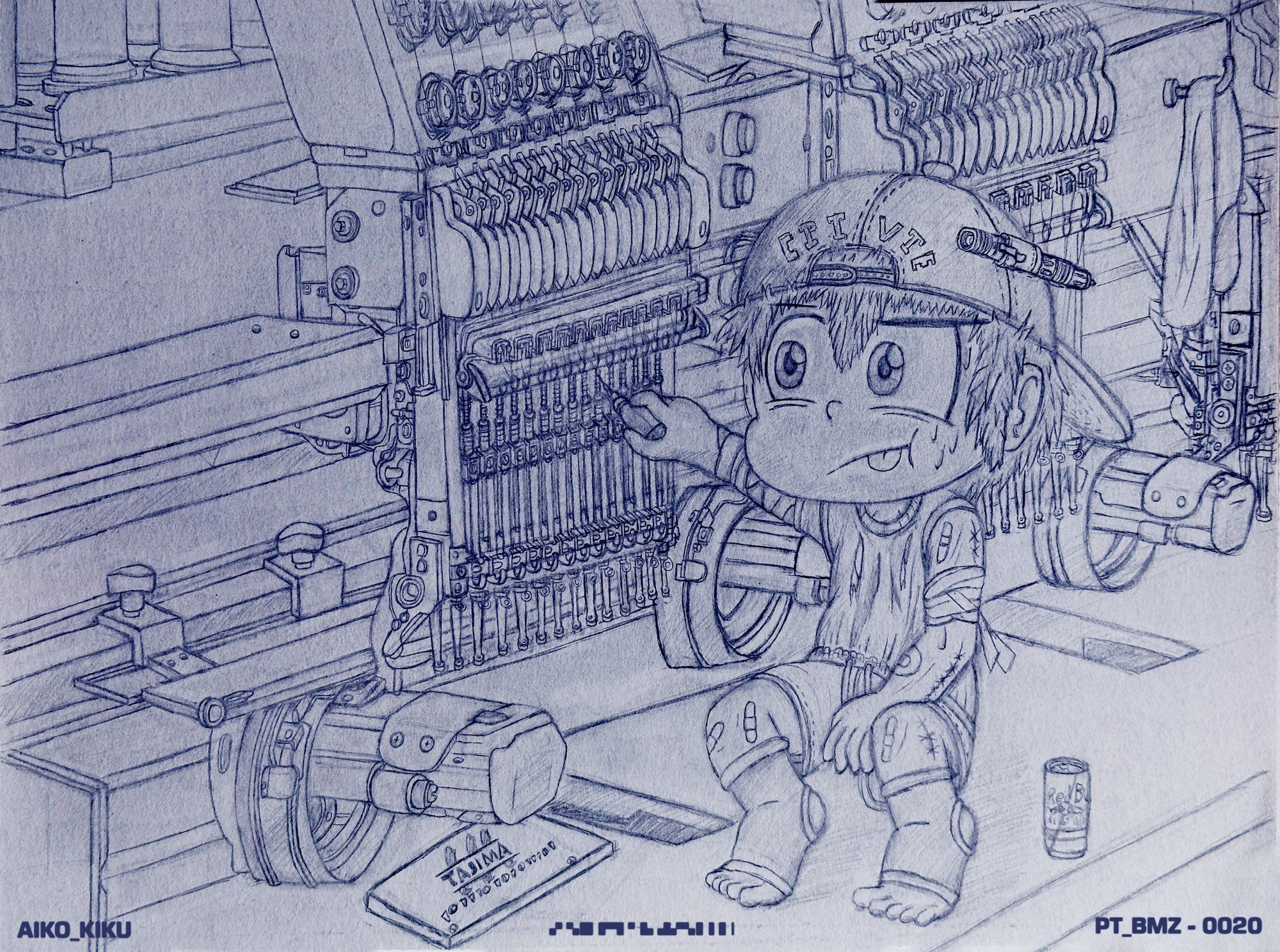 Boy name Oswald, maintaining a Tajima embroidery machine