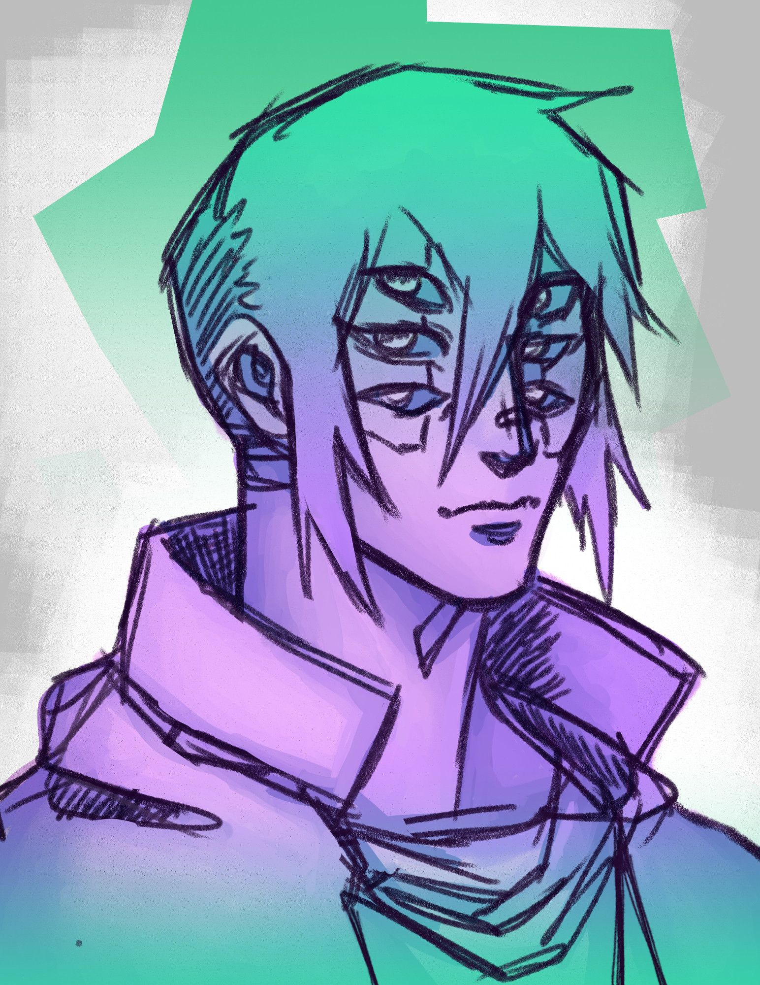 Sketch of Six-Eyed Cyberpunk