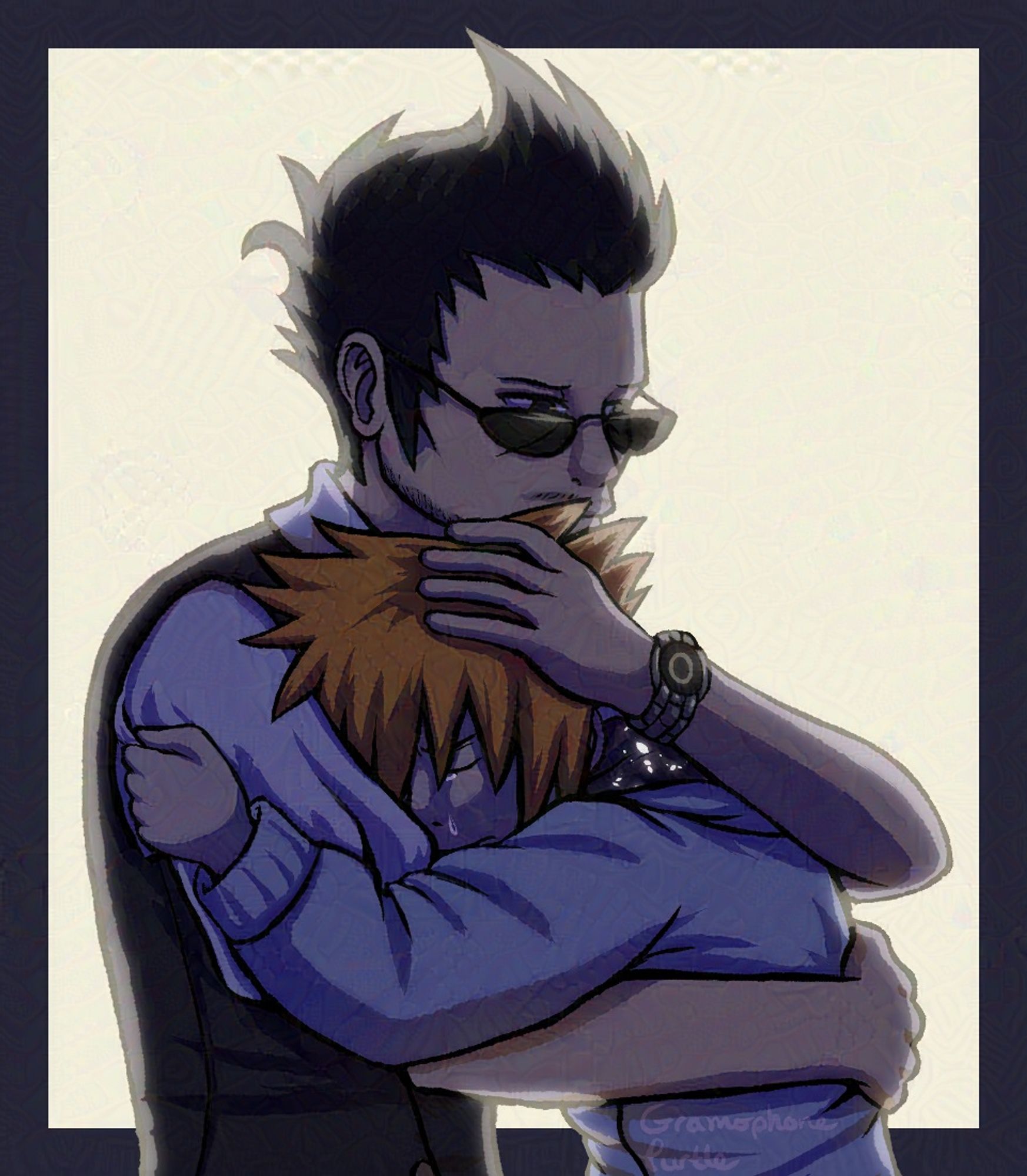 Hanekoma hugs a crying Neku.