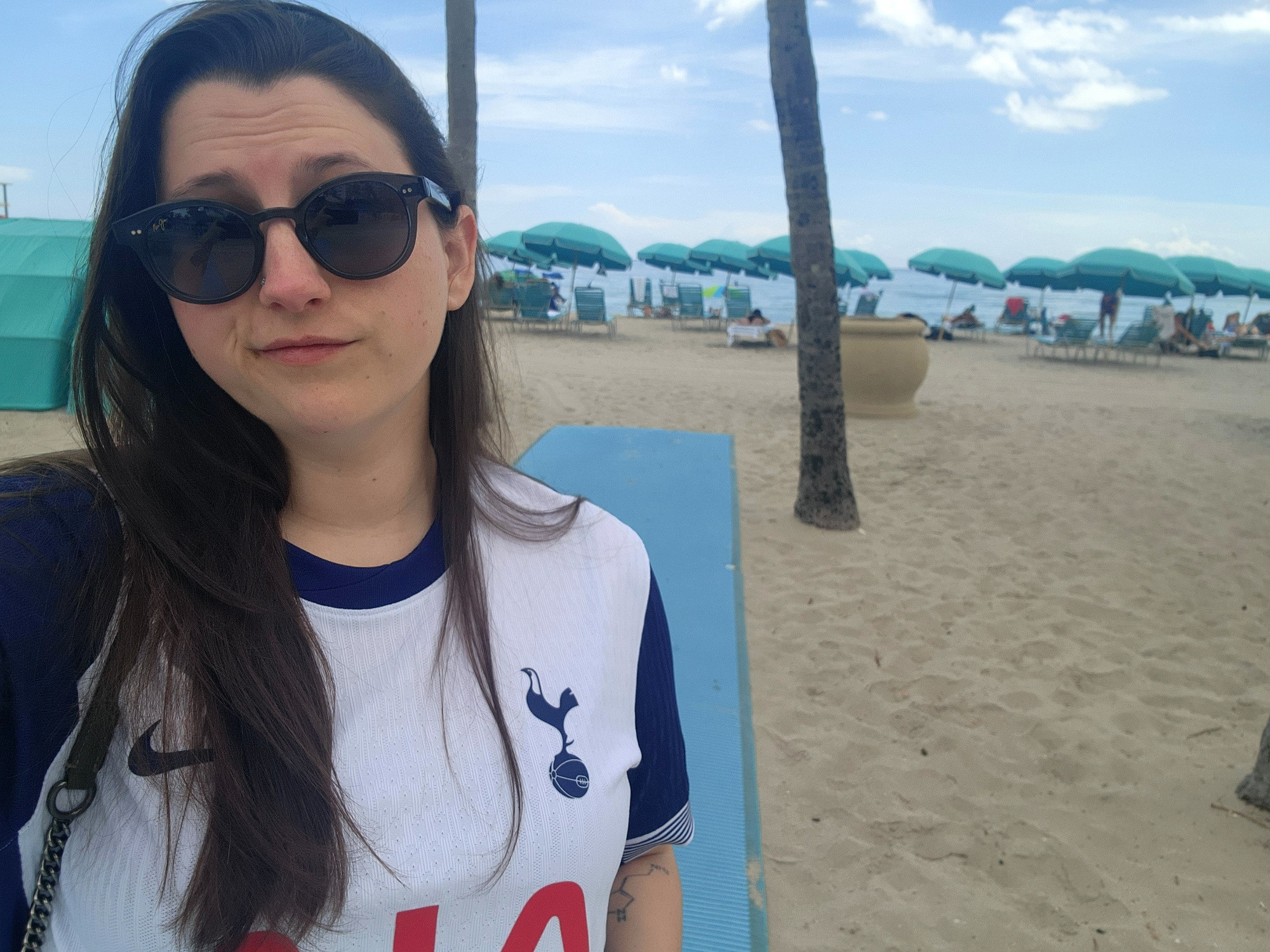 A selfie of me at the beach in my spurs shirt. 