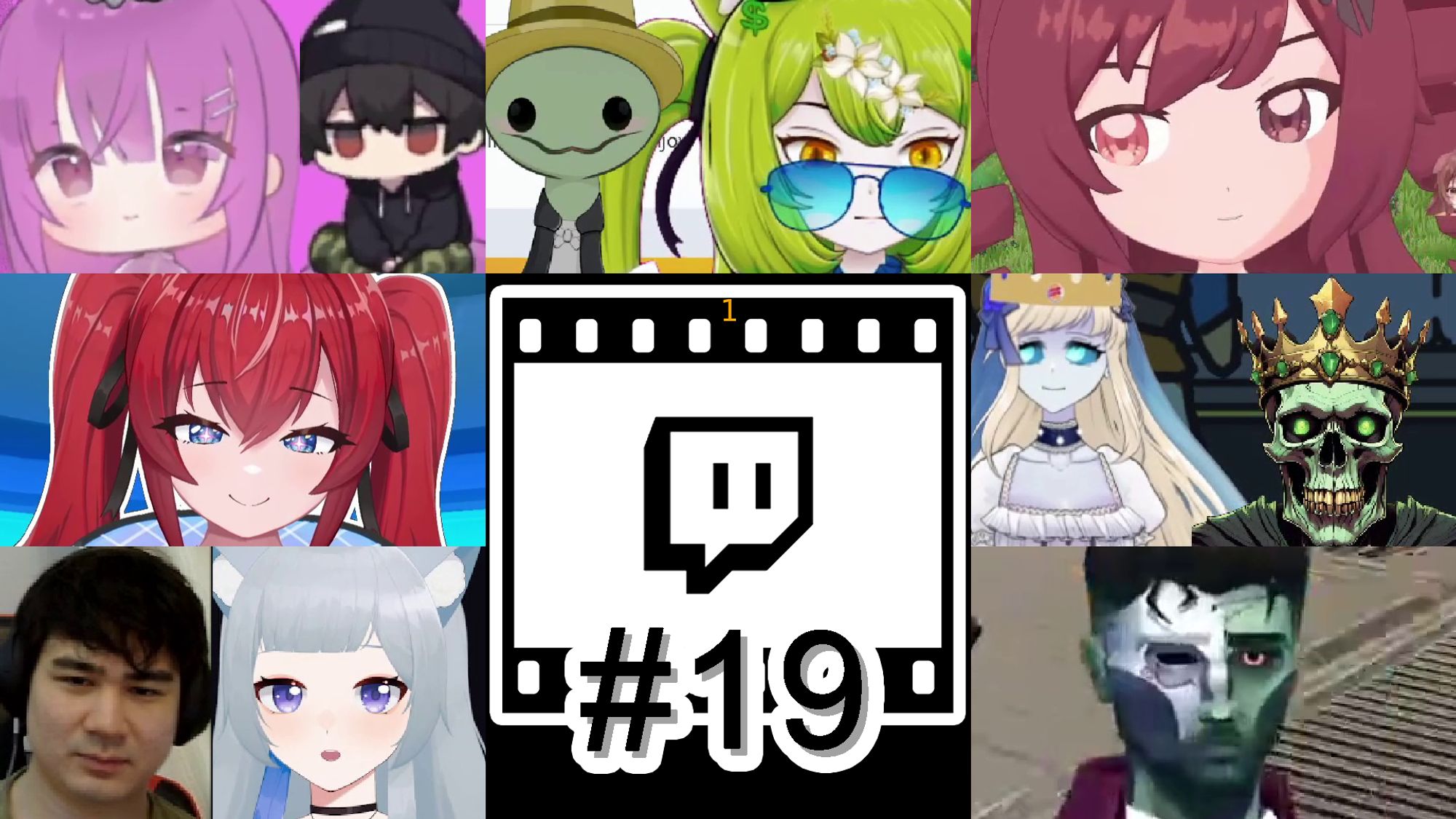 The thumbnail of the video with cropped moments of (from top to bottom, left to right) NewBornPowerSource, excelsus9, burntmelba, HildaAIVT, BlameTheMedia, naviislazy, and NaGeLBaileyVT