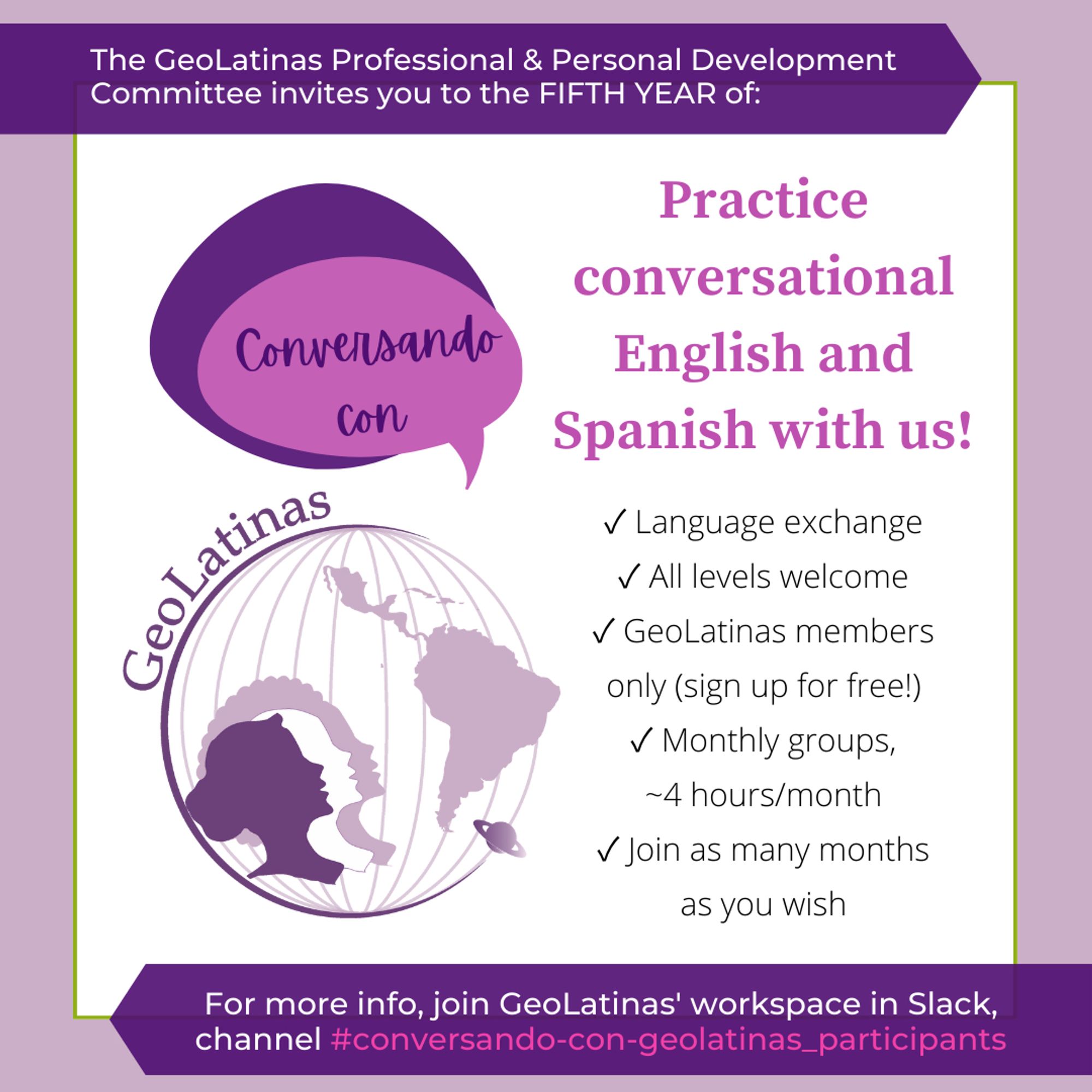 Want to support the development of Latinas in STEM while fostering community? Register for “Conversando con GeoLatinas”, a monthly language-exchange initiative for Spanish & English @ all levels.

It's only ~4 hours in June!

Gracias🤗 Happy to answer any questions!

Sarah, Danica, & Rocío🙋🏽‍♀️