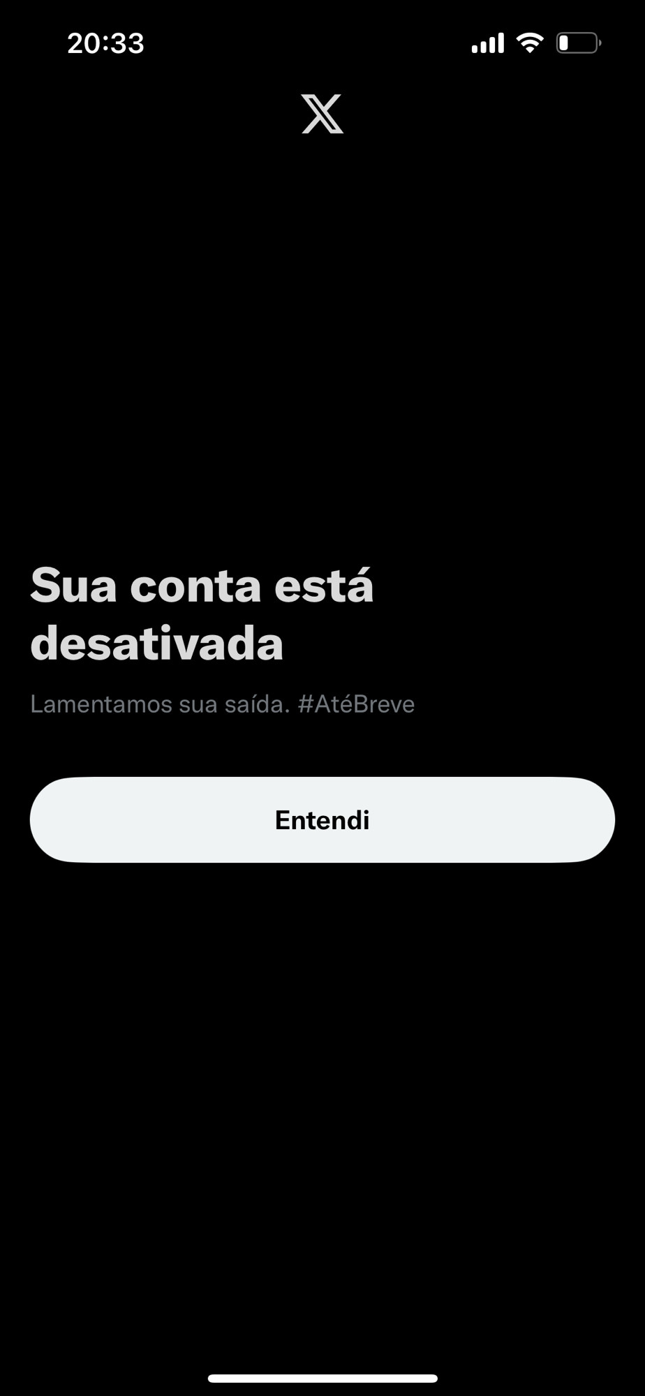 Print de tela da minha conta do Twitter desativada.