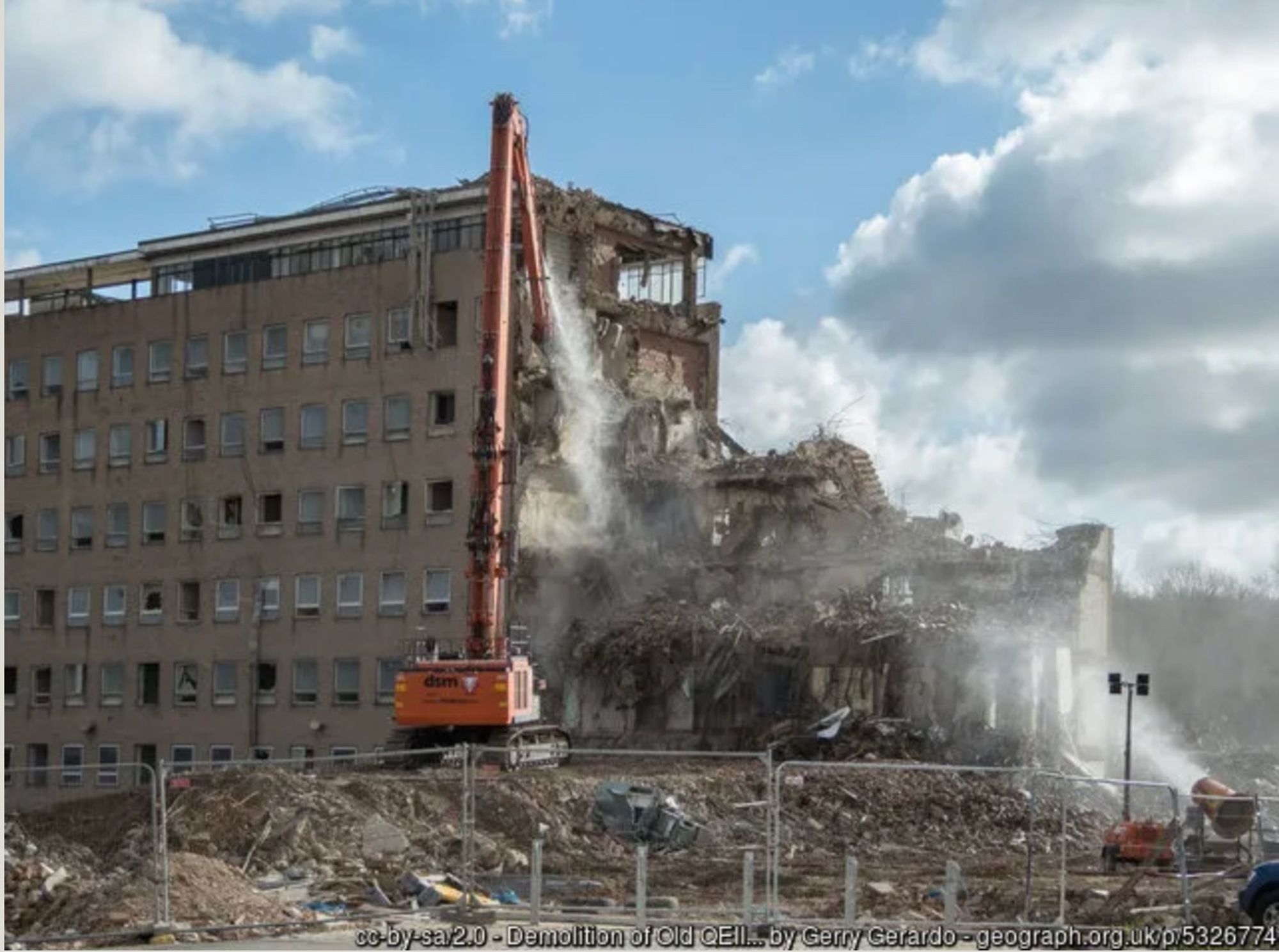 Welwyn Garden City’s early post-war general hospital was demolished in 2017. Photograph from in February 2017 © Gerry Gerardo, on Geograph