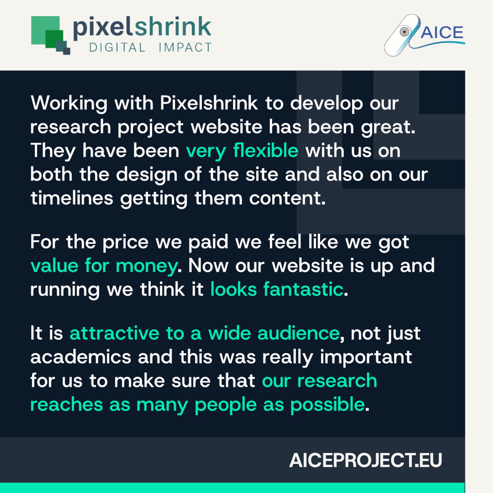 Testimonial for the AICE Project website