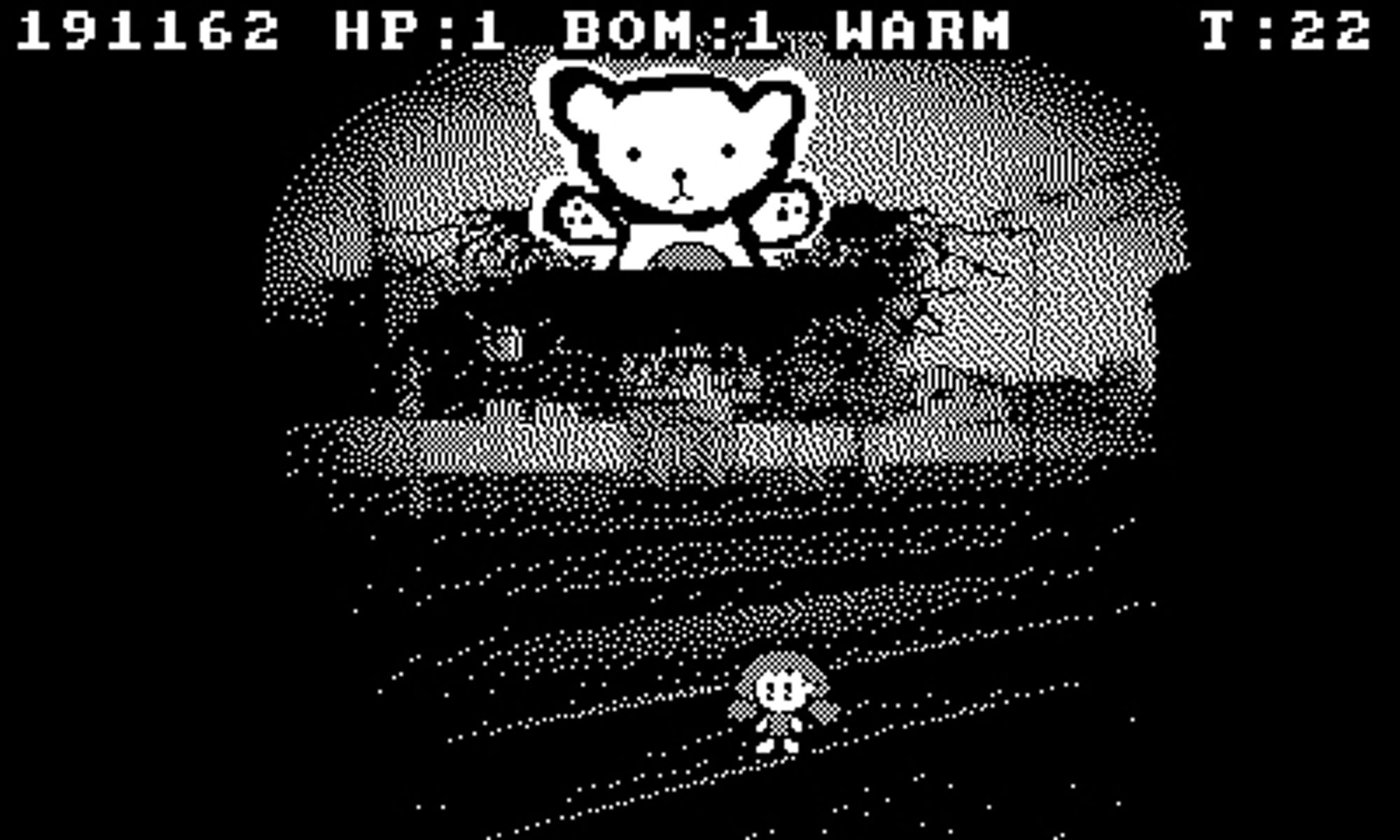 The boss of level 20 takes place in a dark area with a giant teddy bear boss