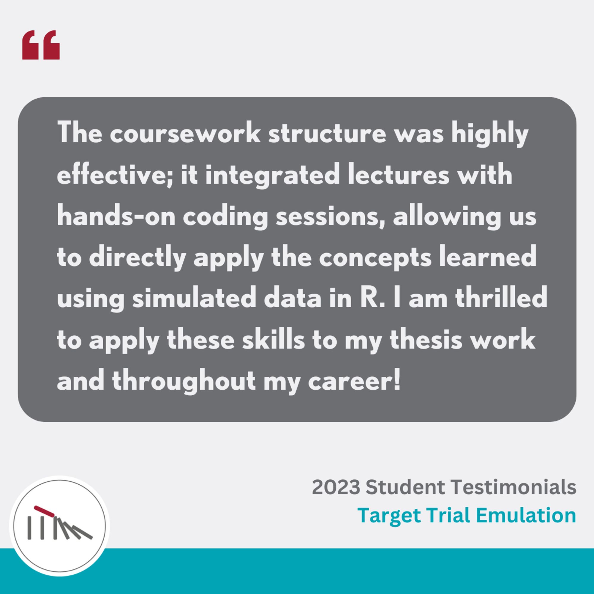 2023 student cohort testimonial from CAUSALab Target Trial Emulation Course