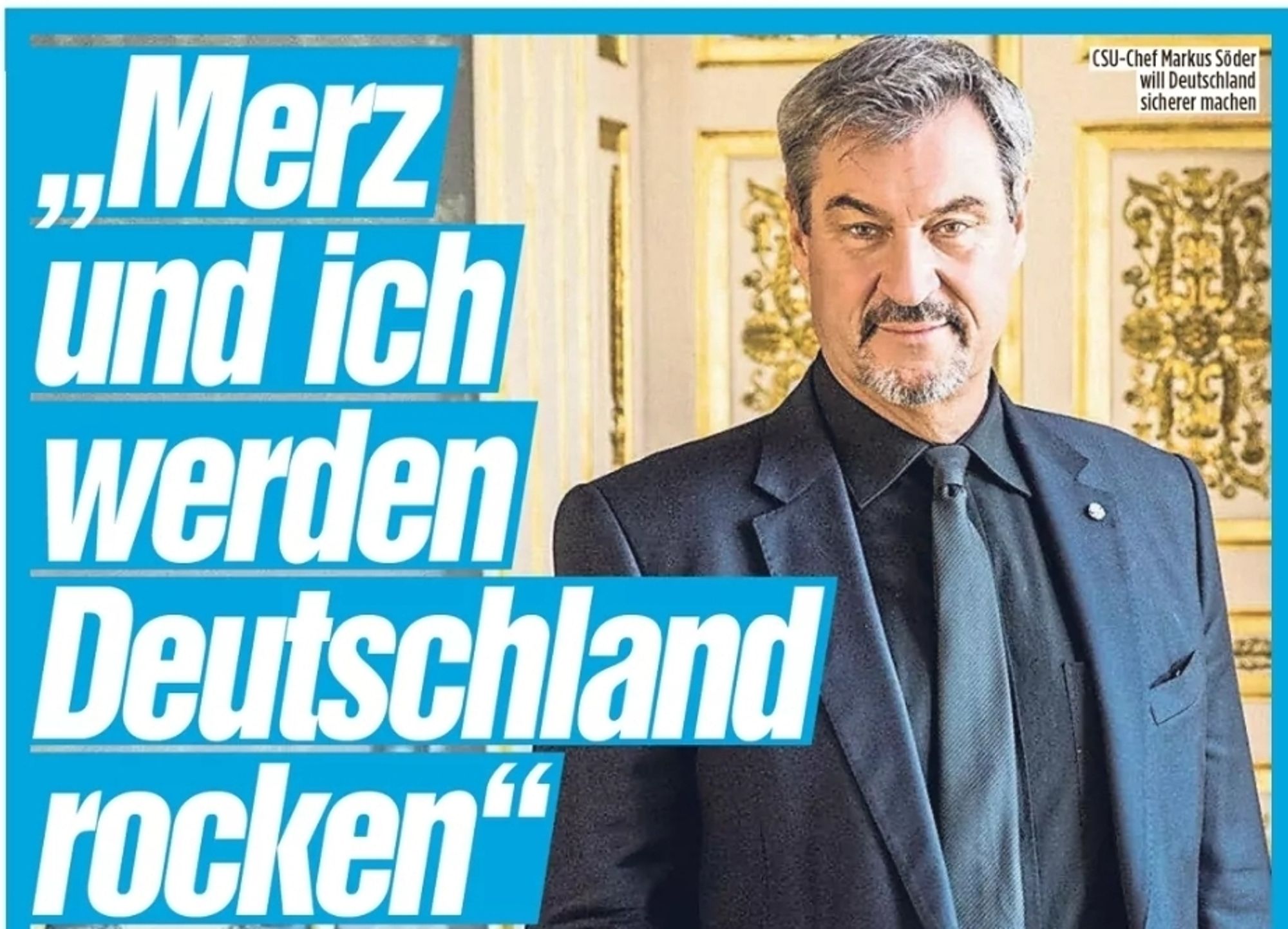 Cringy Bild-Bild von Bart-Söder mit der Drohung "Merz und ich werden Deutschland rocken."