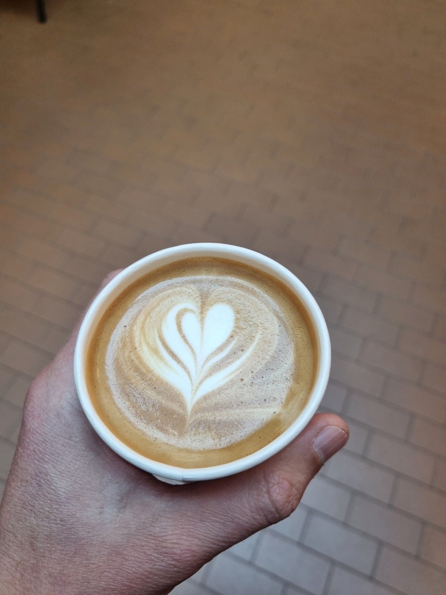 Cappu med fin latteart og veldig blank melk