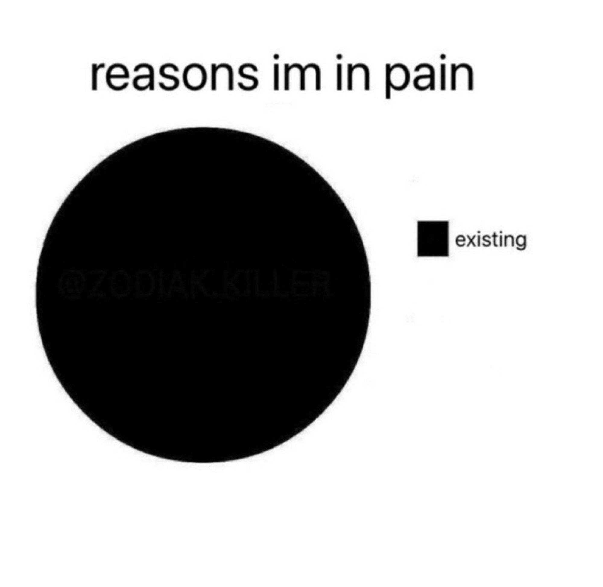 venn diagram “reasons im in pain” 
full circle filled with:
Existing