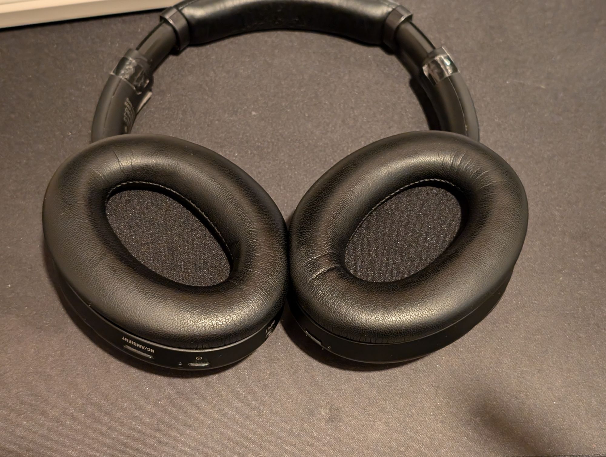 My Sony headphones with the new replacement cushions installed, looking much nicer.