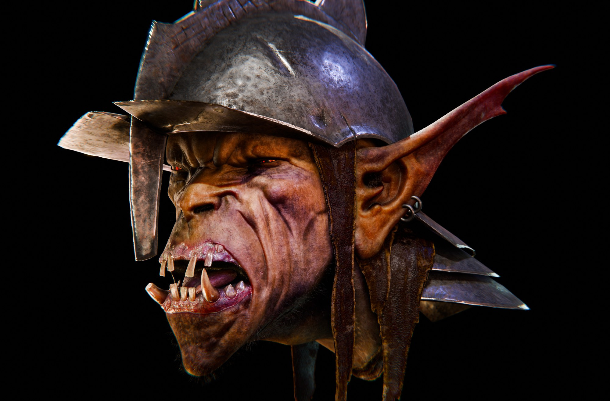 3D rendered goblin soldier head based on a sketch by Barlomiej Gawel.