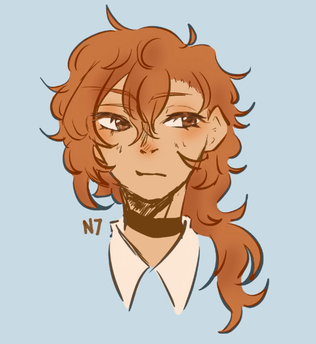 Digital art of Chuuya from the neck up with brown eyes