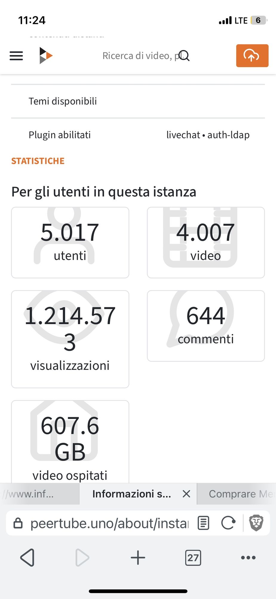 statistiche peertube.uno:

2017 utenti
4007 video
1.214.573 visualizzazioni