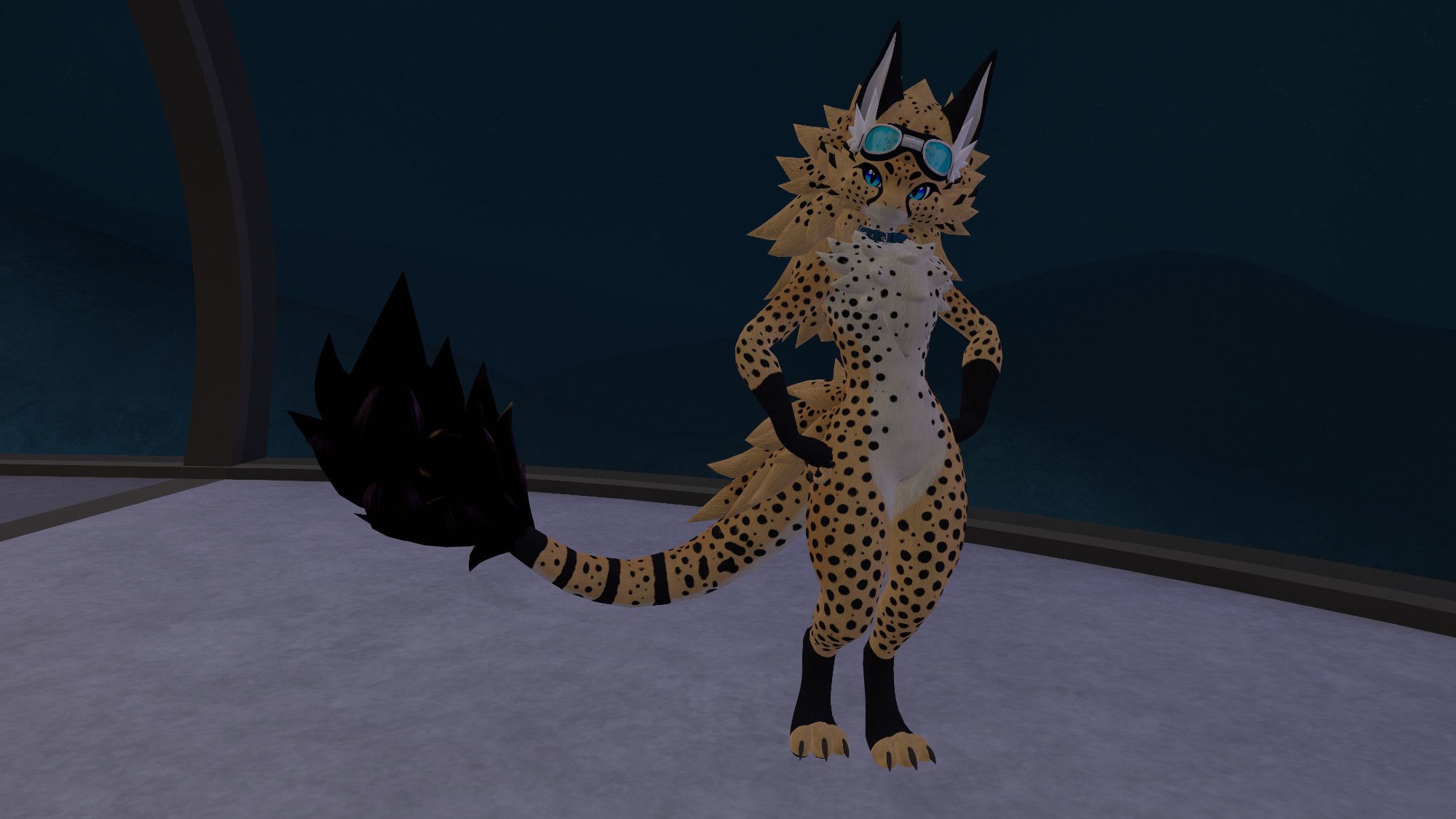 A cheetah spotted Novabeast from the front, posing with their hands on their hips.