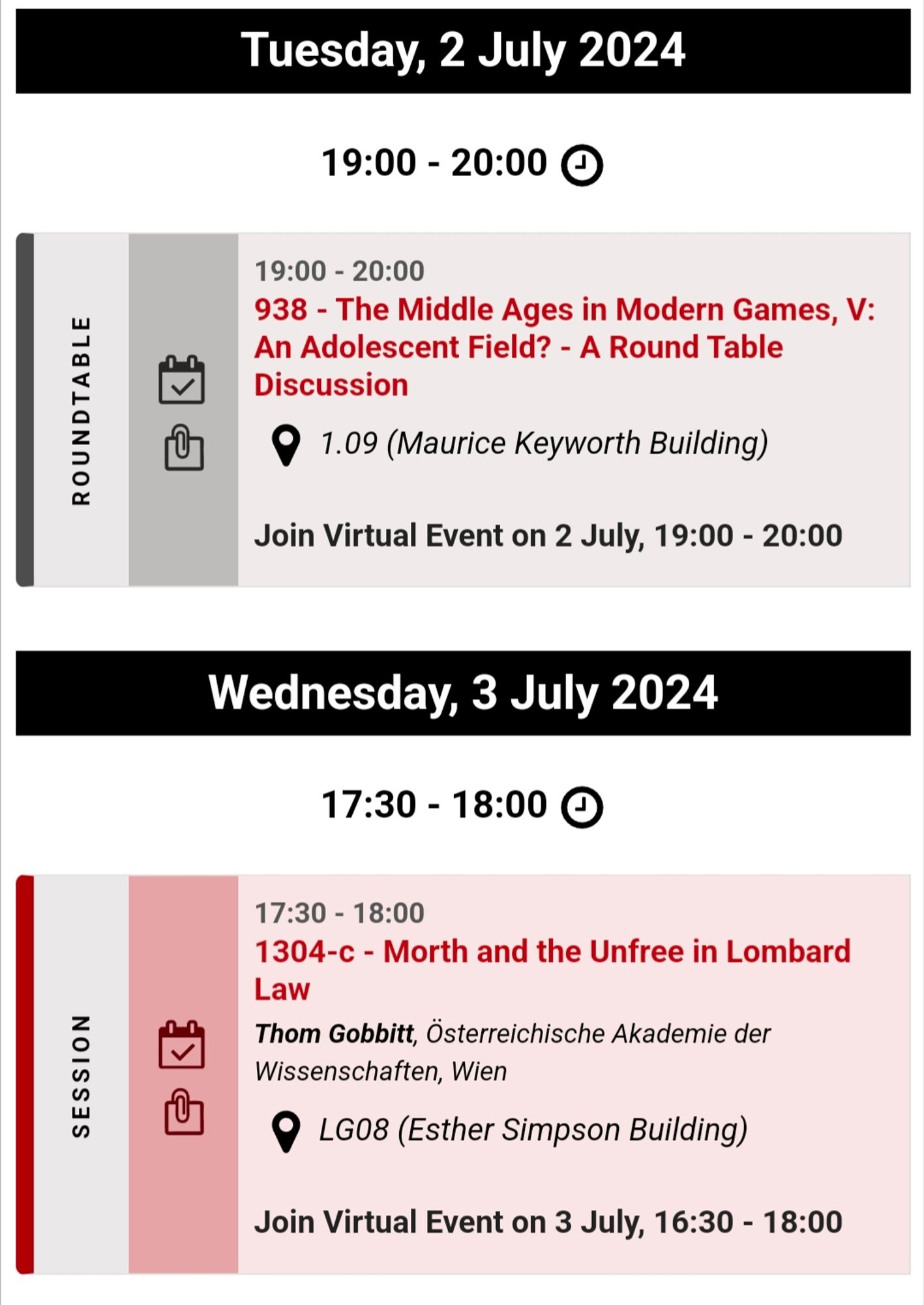 Schedule of events I'm presenting in at the IMC.

Tuesday 2nd July, #938 roundtable. Middle Ages in Modern Games, Maurice keyworth building, room 1.09, 19:00-20:00

Wednesday 3rd July, #1304, paper "Morth and the unfree in Lombard Law", Esther Simpson Building, room LG08, 17:30-18:00