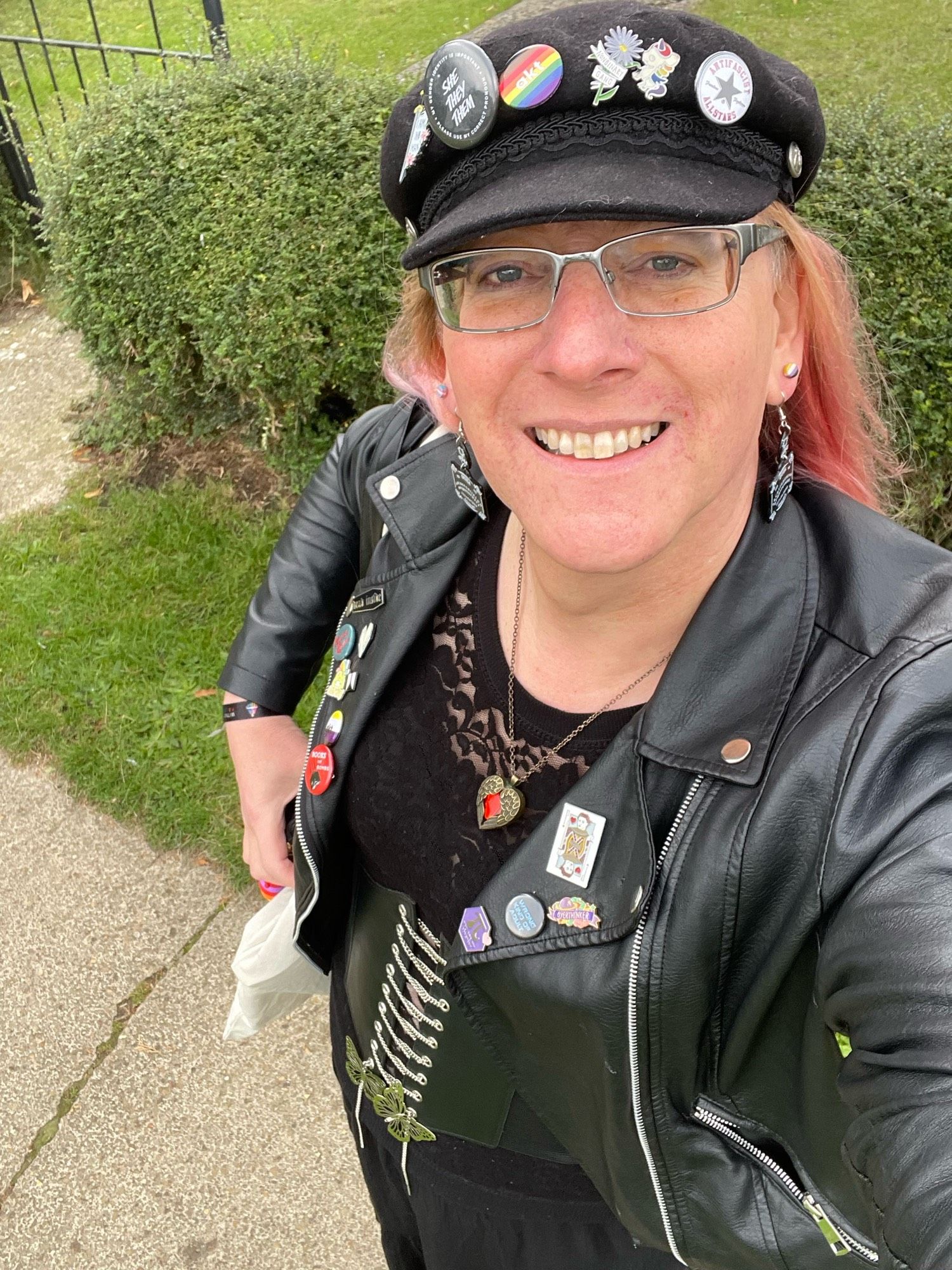 A selfie of me outside. I’m wearing a lot of black today with just the odd bit of red highlighting.