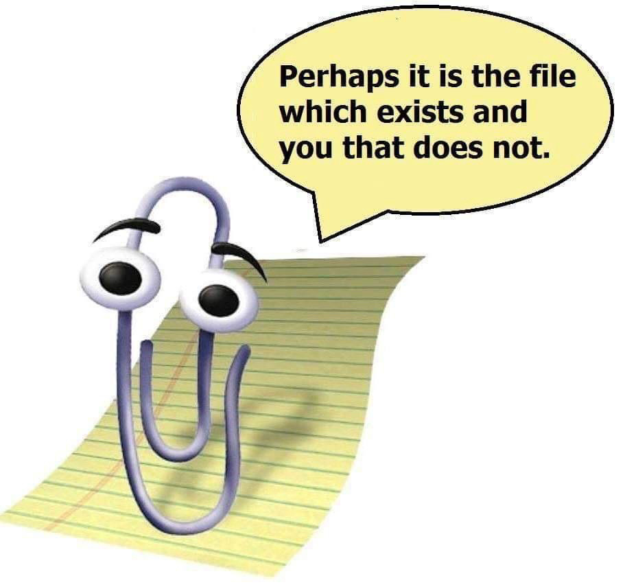 Metaphysical Clippy:

Perhaps it is the file which exists and you that does not.