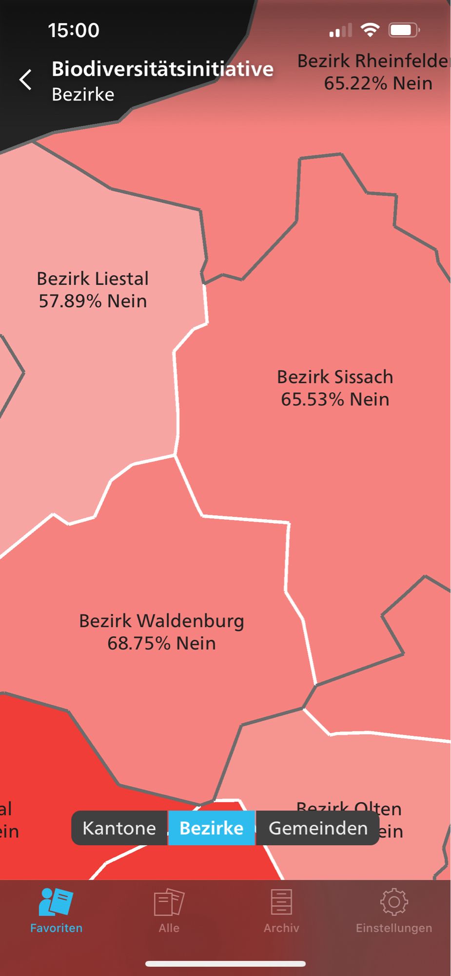 Abstimmungsresultate in Berzirken