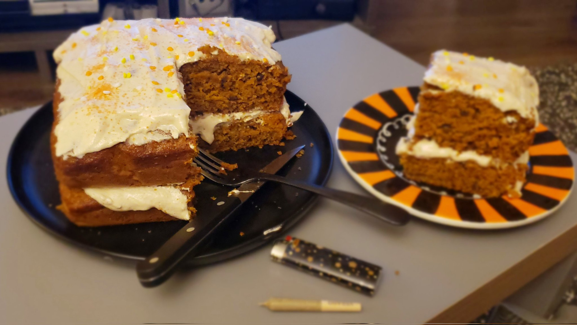 Pecan Spiced cake with brown butter cream frosting and a nice blunt~